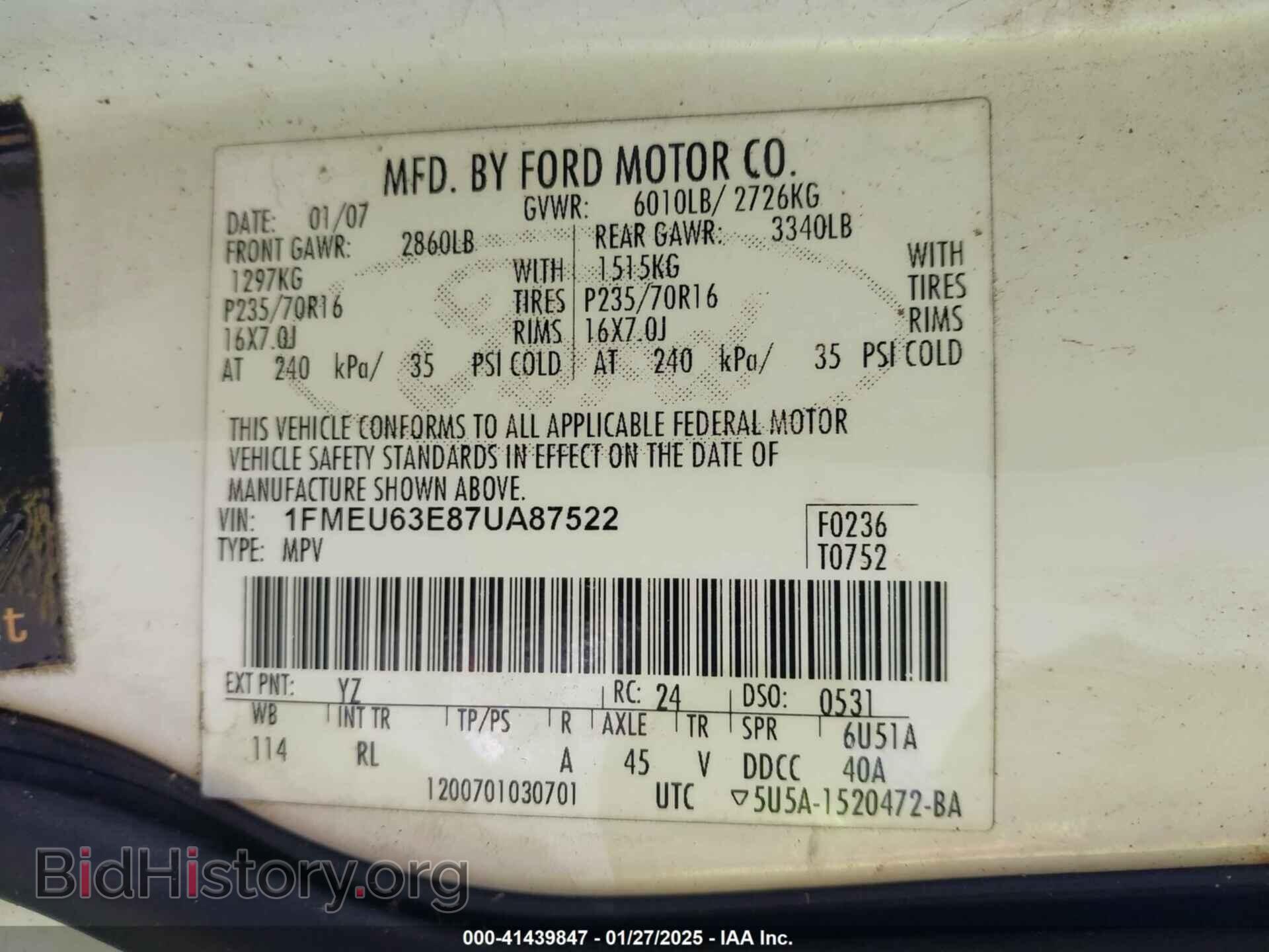 2007 FORD EXPLORER - VIN: 1FMEU63E87UA87522 - Photo 9