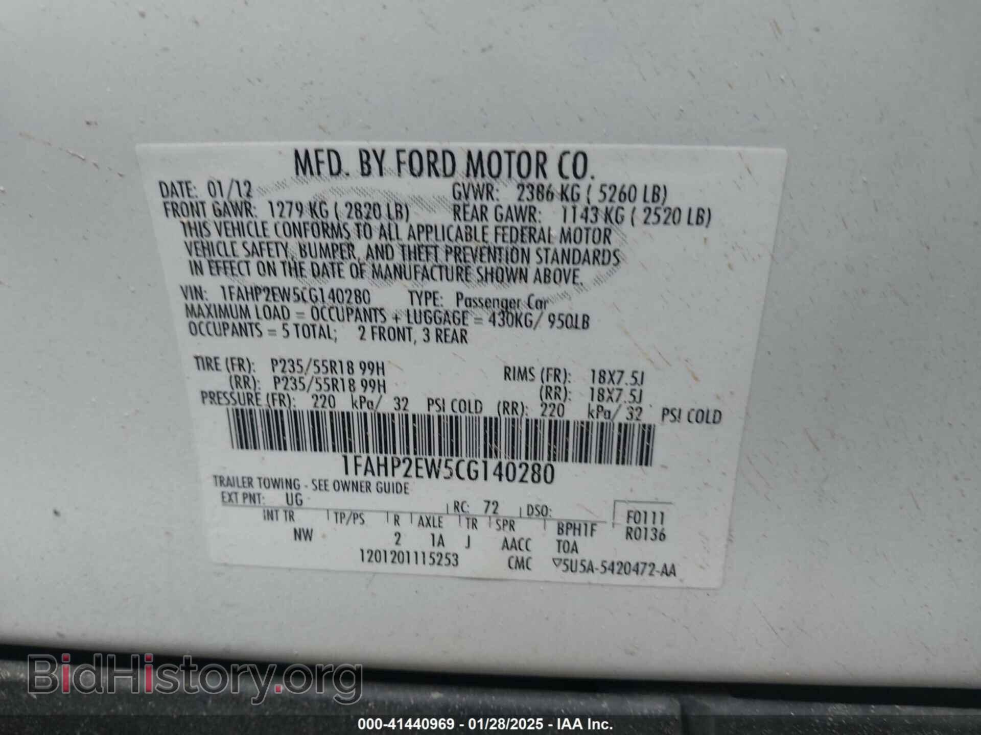 2012 FORD TAURUS - VIN: 1FAHP2EW5CG140280 - Фото 9