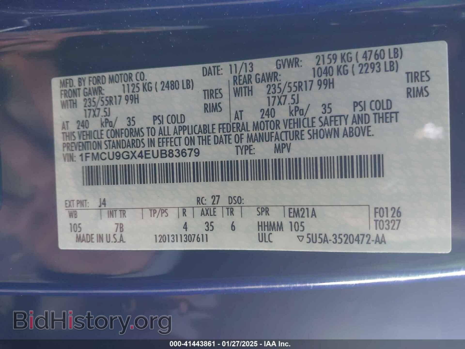 2014 FORD ESCAPE - VIN: 1FMCU9GX4EUB83679 - Photo 9