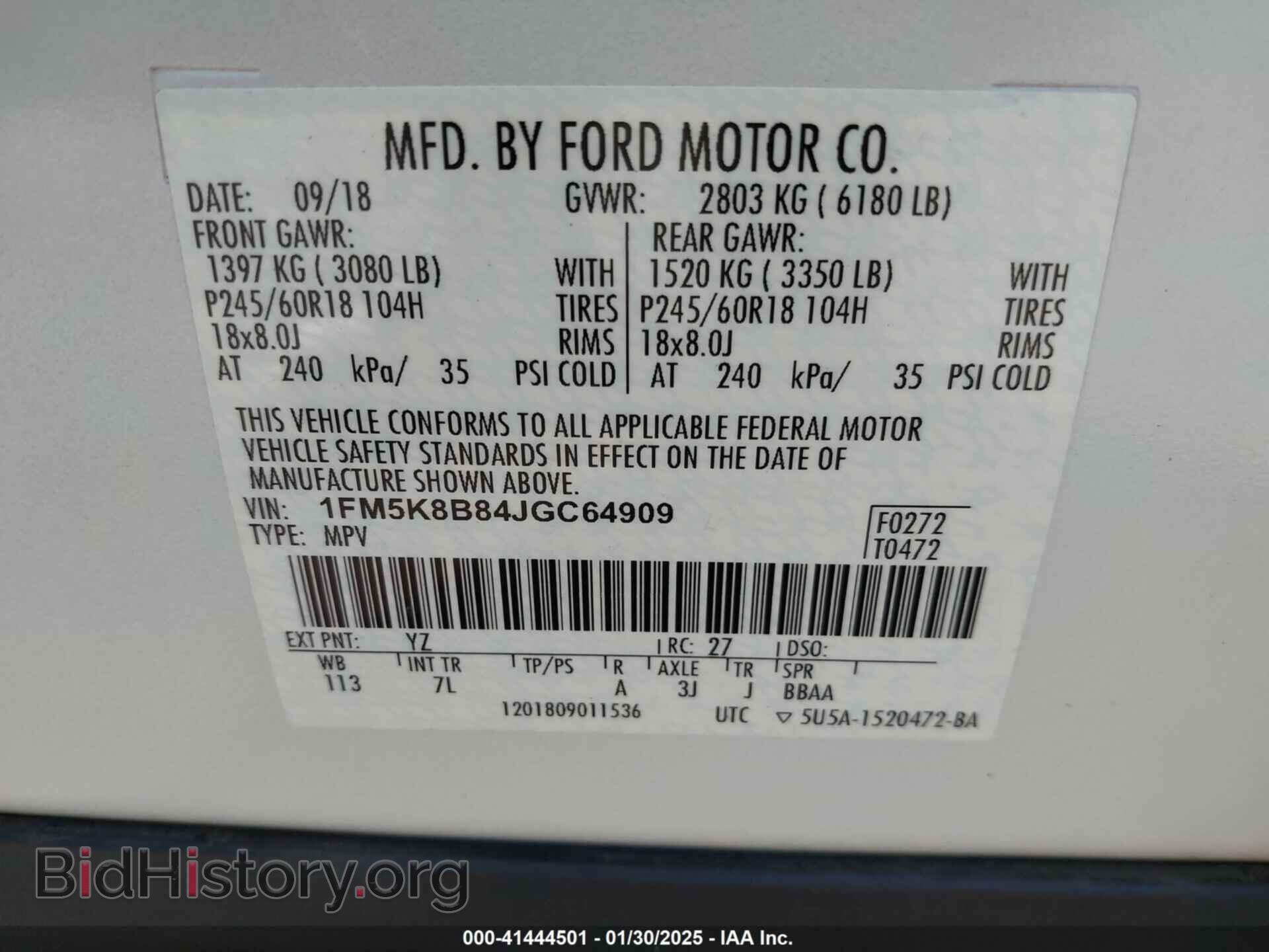 2018 FORD EXPLORER - VIN: 1FM5K8B84JGC64909 - Photo 9