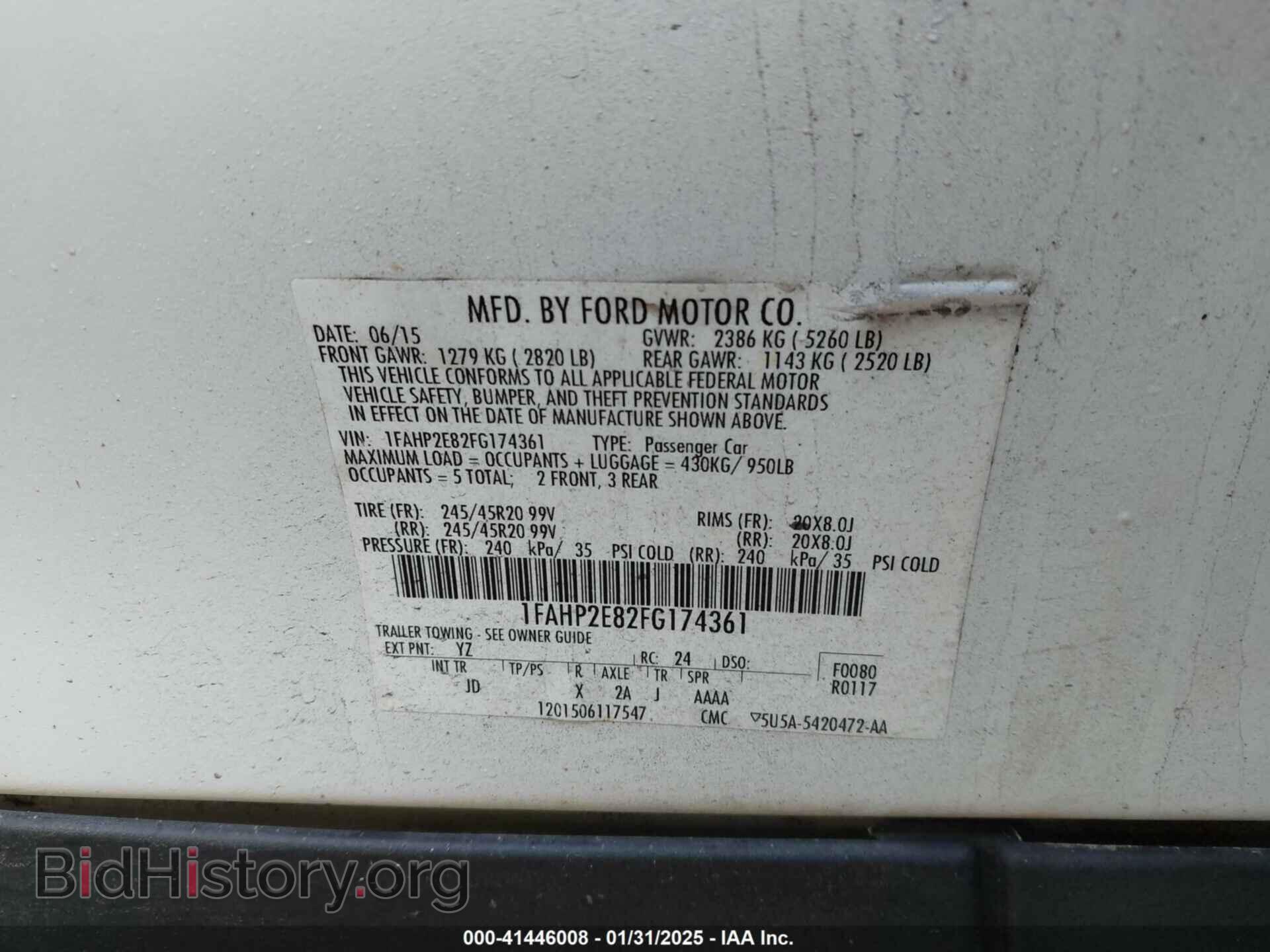 2015 FORD TAURUS - VIN: 1FAHP2E82FG174361 - Фото 9