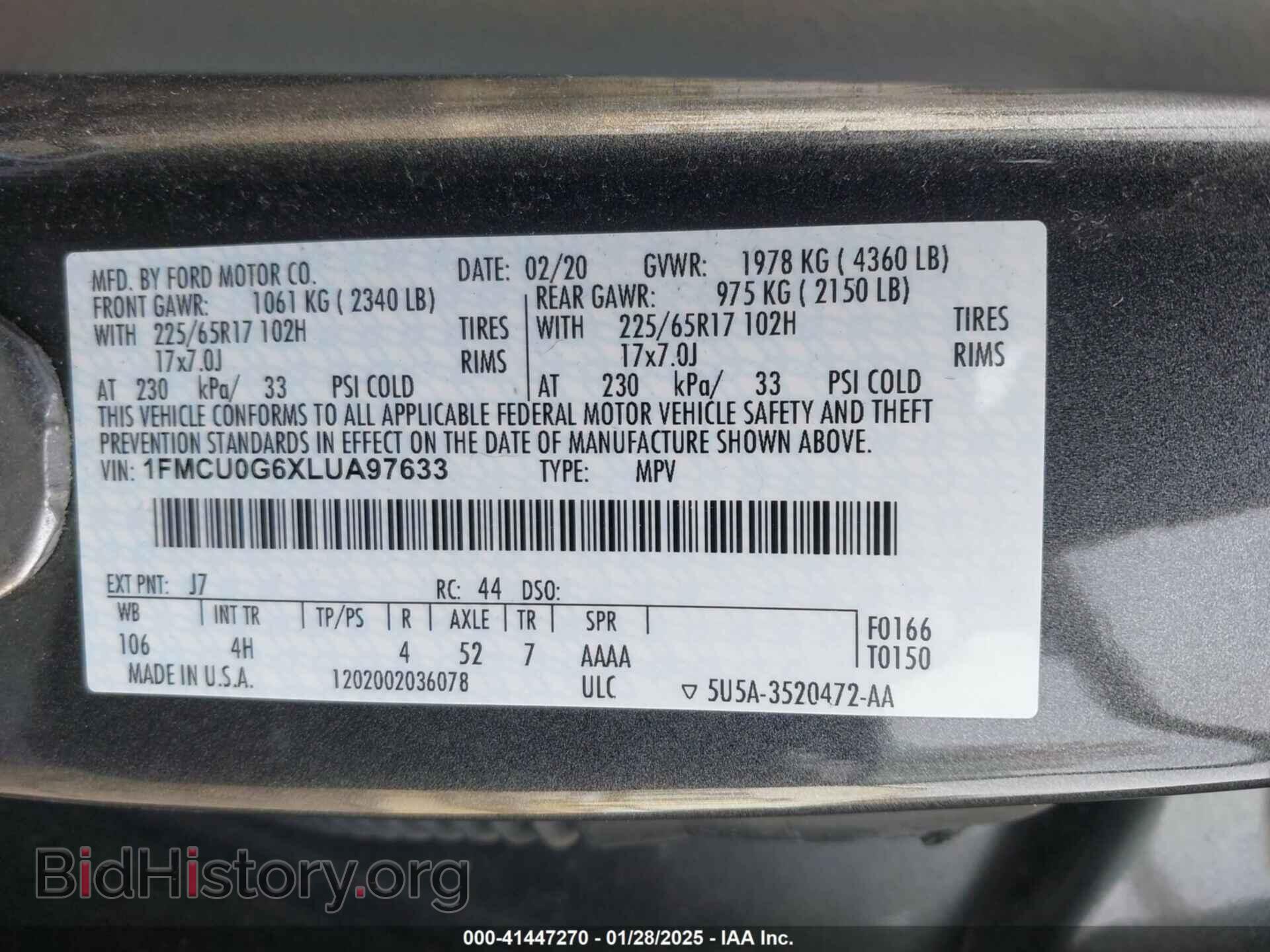 2020 FORD ESCAPE - VIN: 1FMCU0G6XLUA97633 - Photo 9