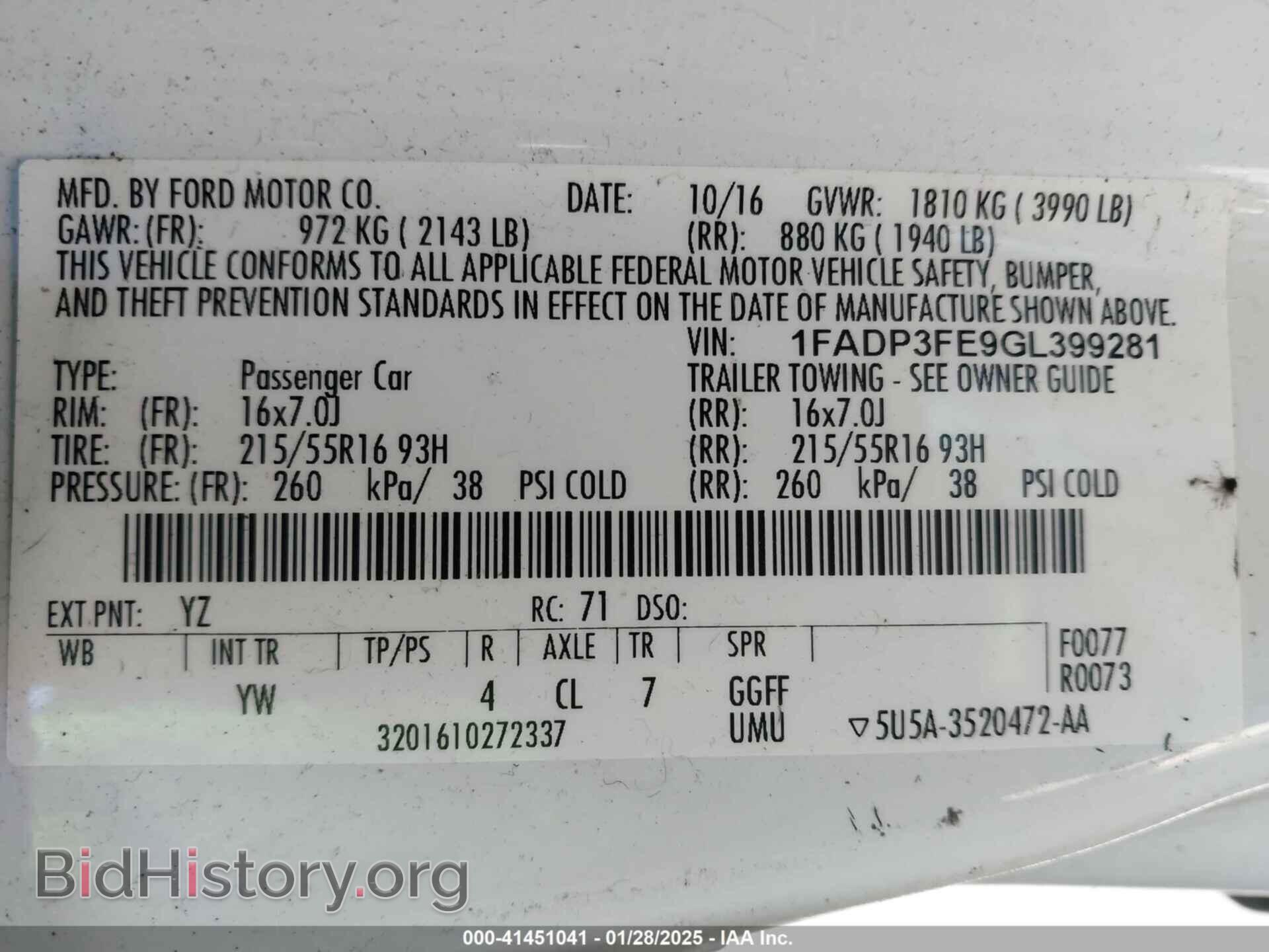 2016 FORD FOCUS - VIN: 1FADP3FE9GL399281 - Фото 9