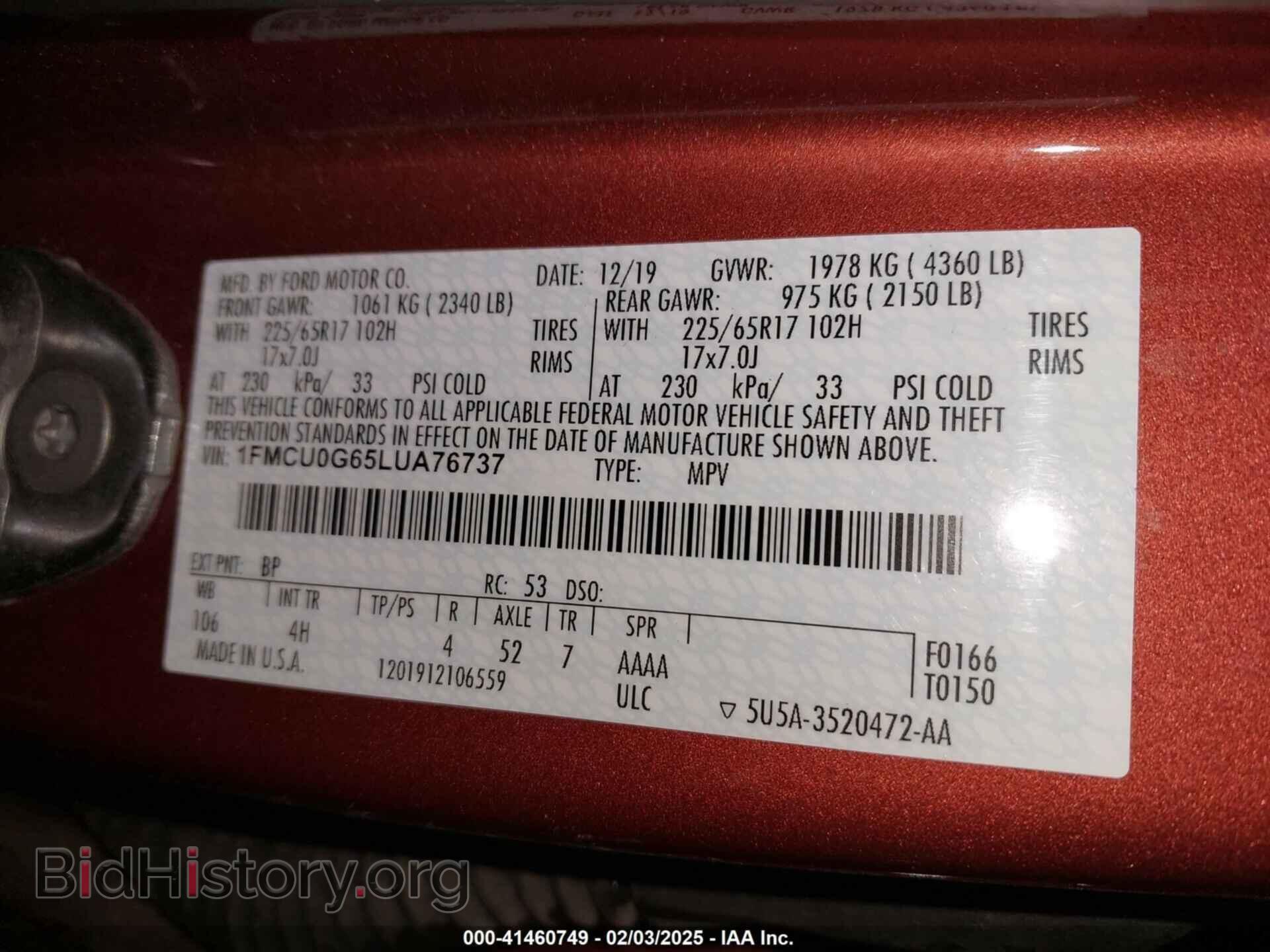 2020 FORD ESCAPE - VIN: 1FMCU0G65LUA76737 - Photo 9