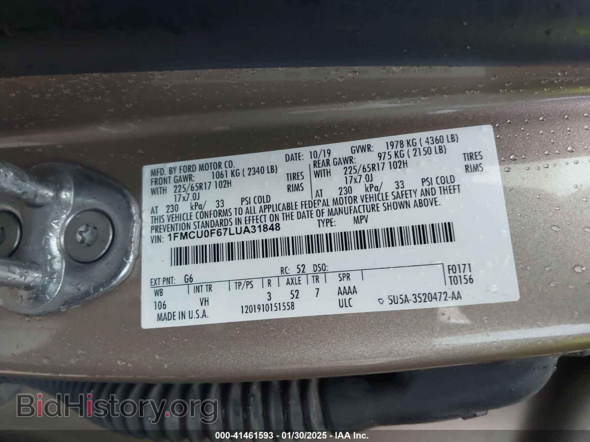 2020 FORD ESCAPE - VIN: 1FMCU0F67LUA31848 - Photo 9