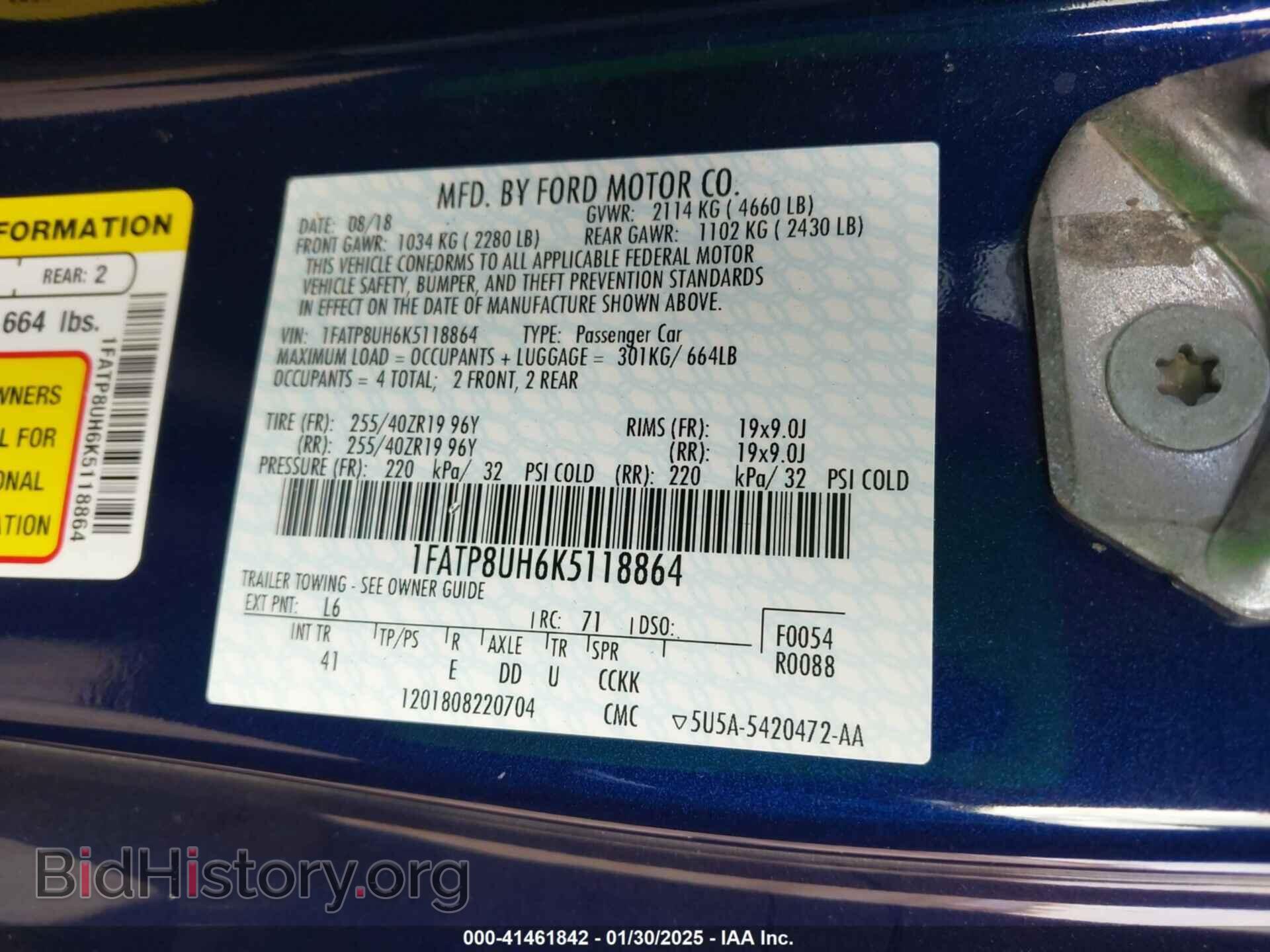 2019 FORD MUSTANG - VIN: 1FATP8UH6K5118864 - Фото 9