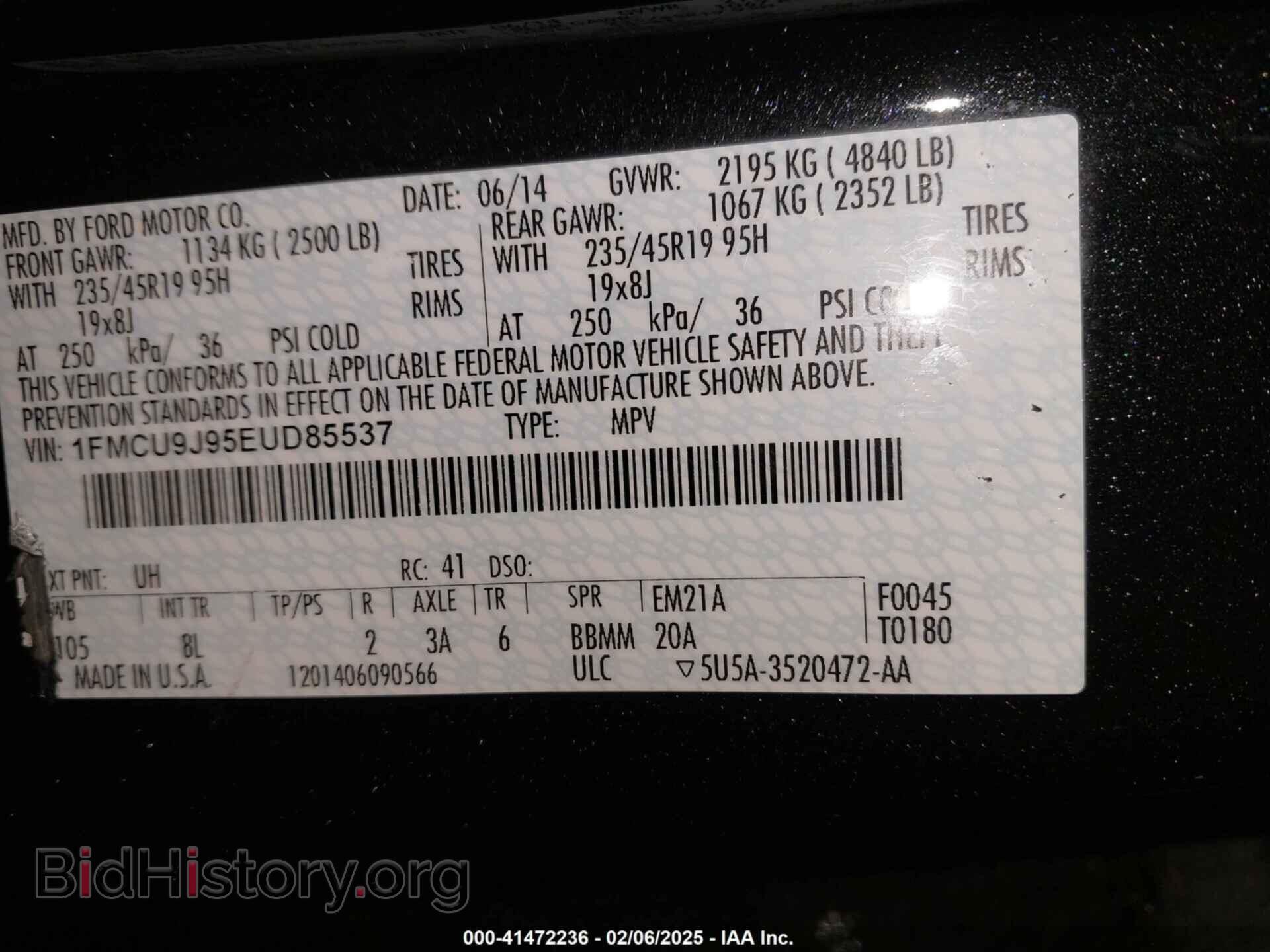 2014 FORD ESCAPE - VIN: 1FMCU9J95EUD85537 - Фото 9