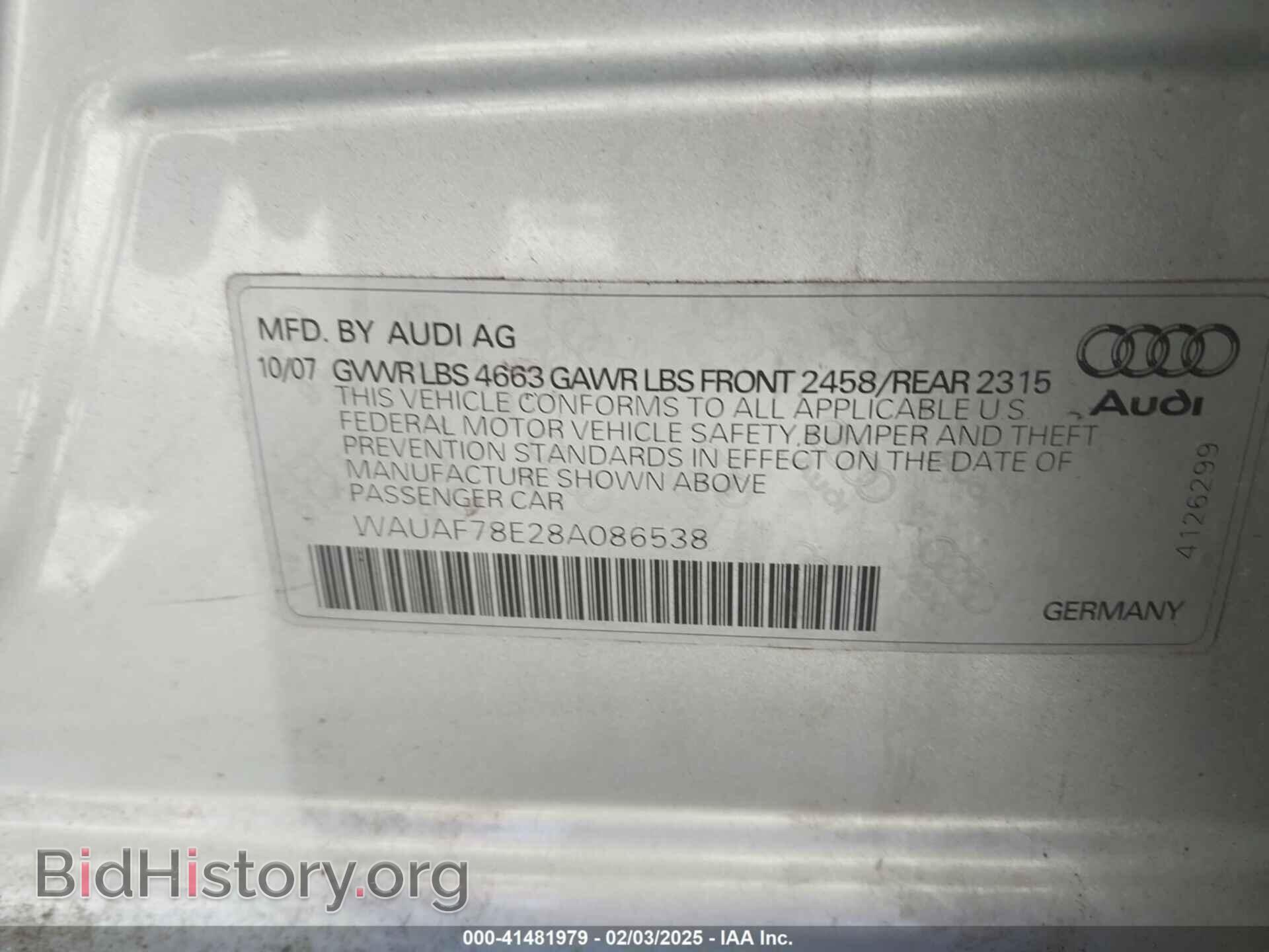 2008 AUDI A4 - VIN: WAUAF78E28A086538 - Фото 9