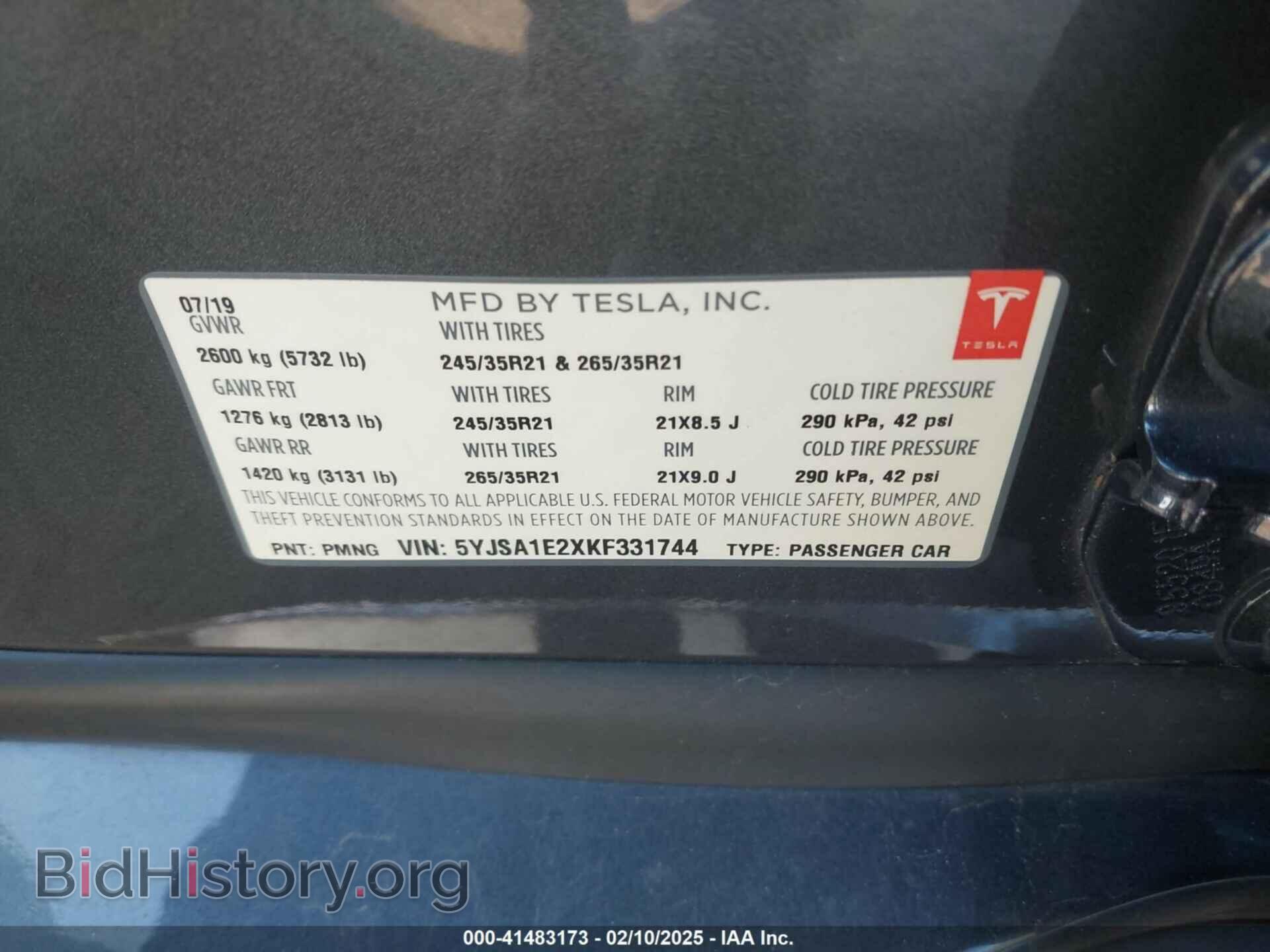 2019 TESLA MODEL S - VIN: 5YJSA1E2XKF331744 - Photo 9