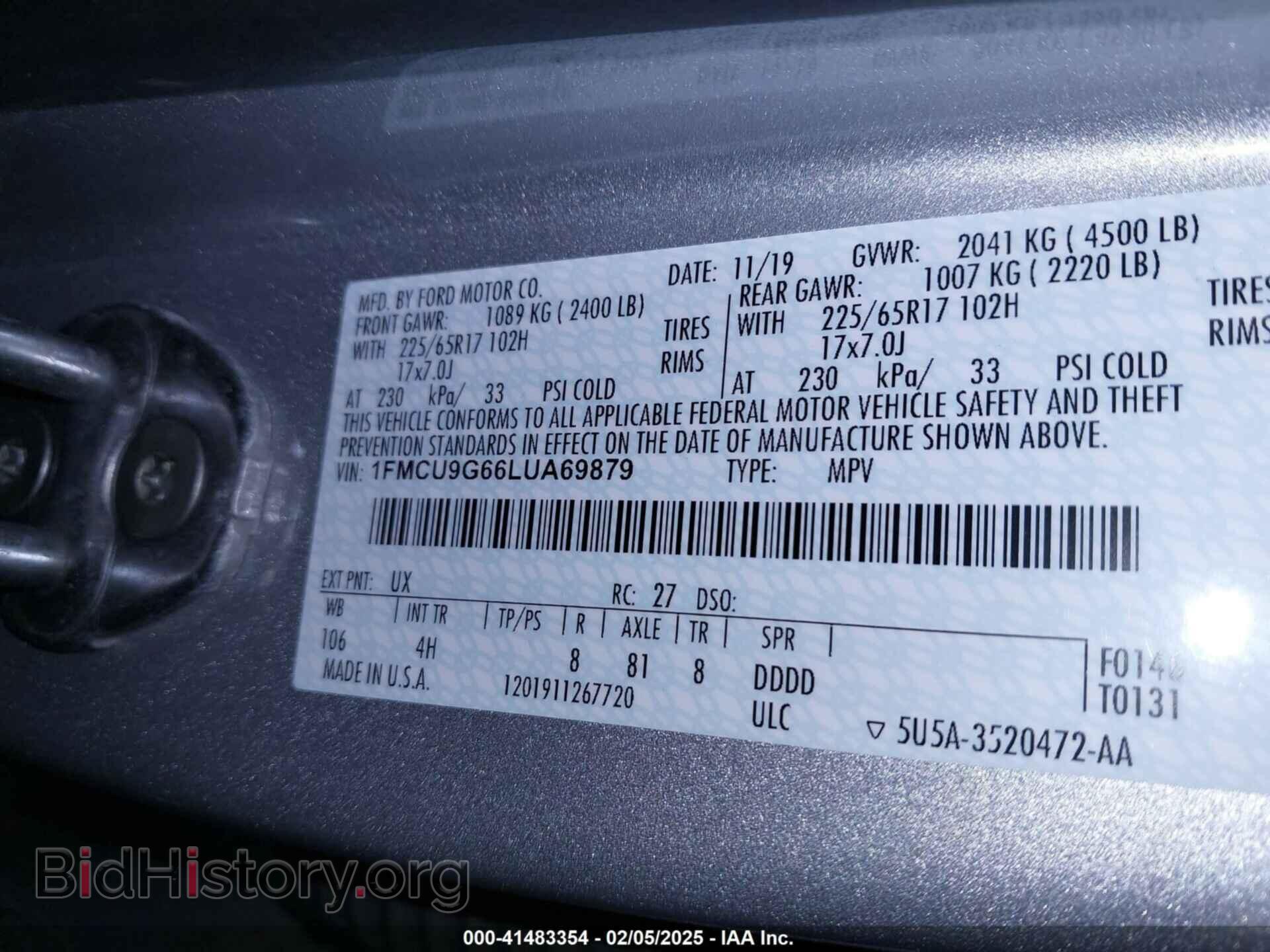 2020 FORD ESCAPE - VIN: 1FMCU9G66LUA69879 - Photo 9