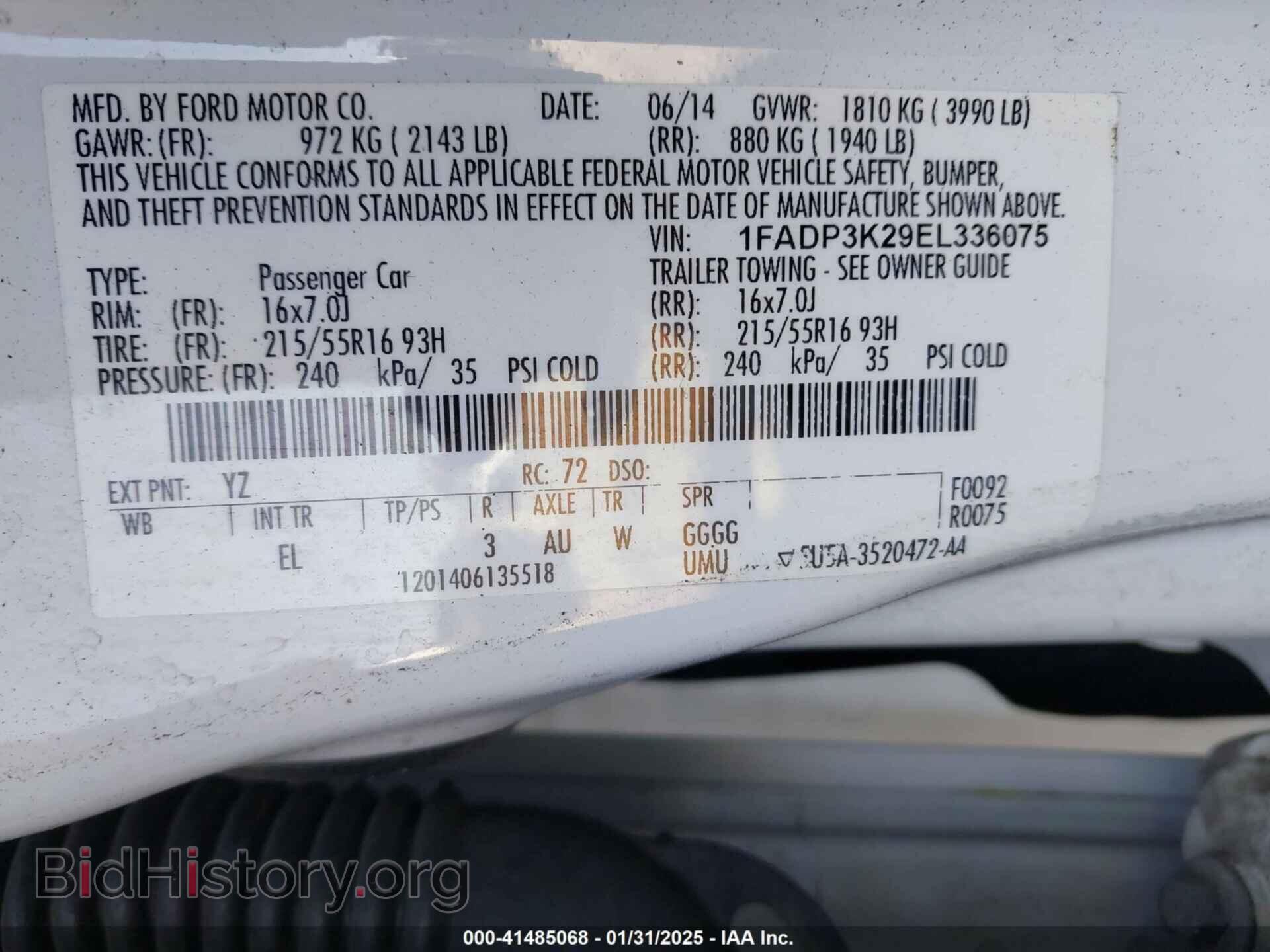 2014 FORD FOCUS - VIN: 1FADP3K29EL336075 - Фото 9