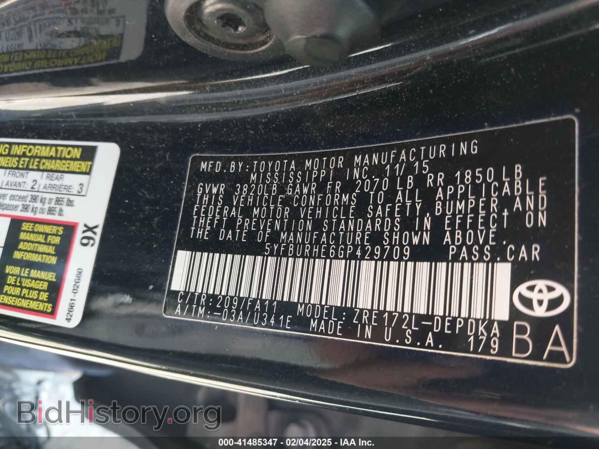 2016 TOYOTA COROLLA - VIN: 5YFBURHE6GP429709 - Фото 9