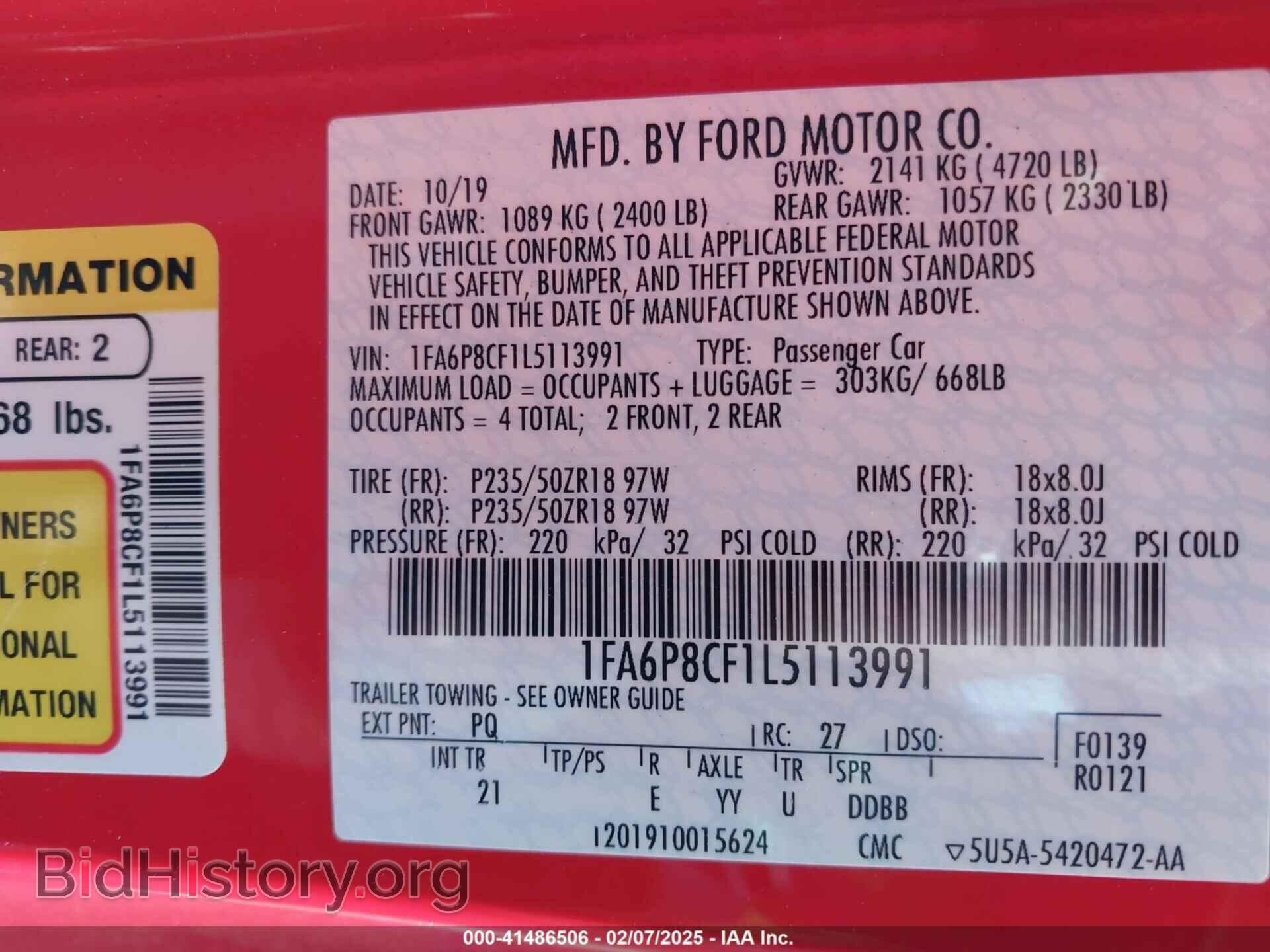 2020 FORD MUSTANG - VIN: 1FA6P8CF1L5113991 - Фото 9