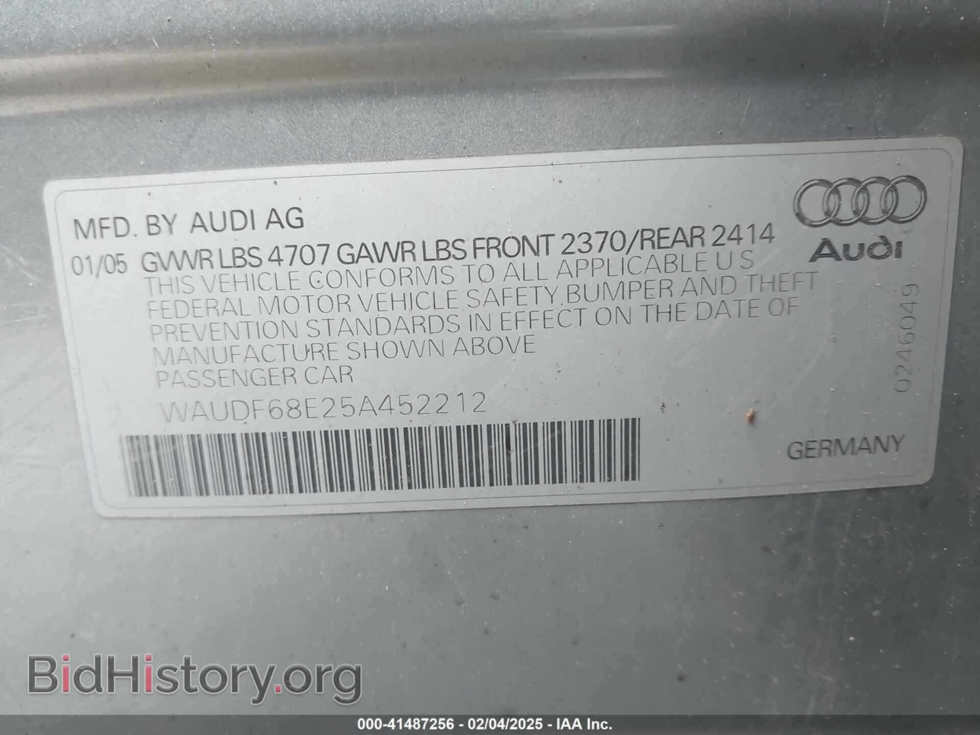 2005 AUDI A4 - VIN: WAUDF68E25A452212 - Фото 9
