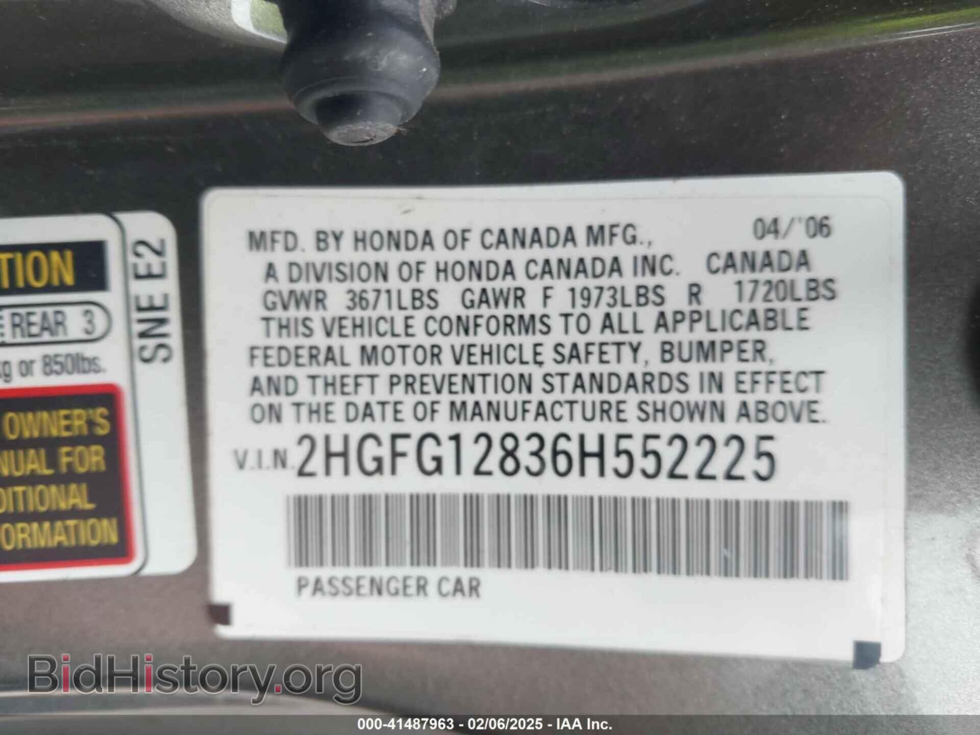 2006 HONDA CIVIC - VIN: 2HGFG12836H552225 - Фото 9