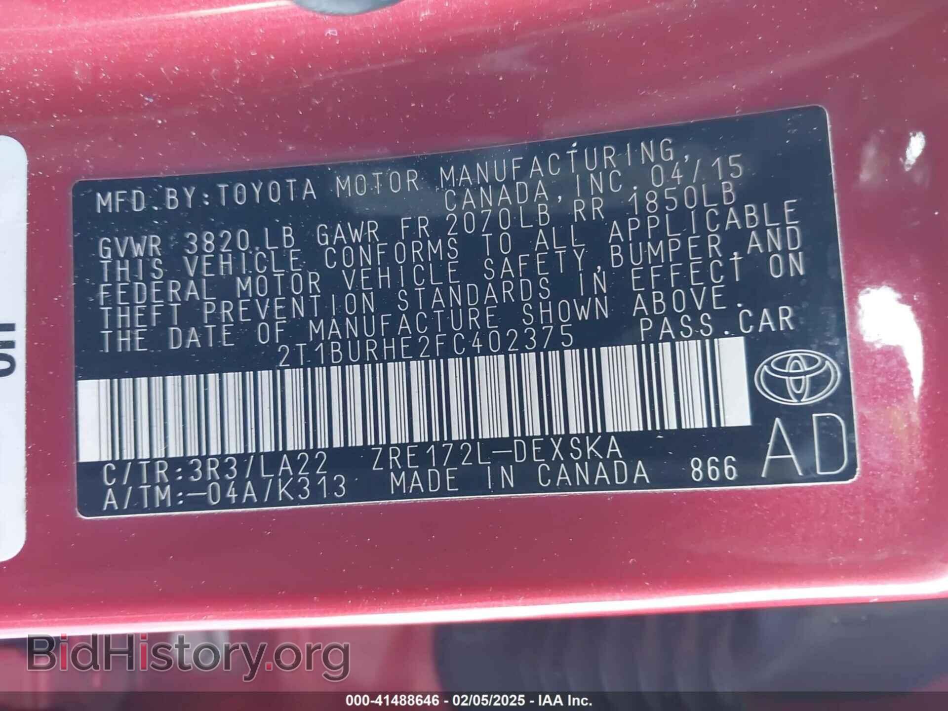 2015 TOYOTA COROLLA - VIN: 2T1BURHE2FC402375 - Фото 9