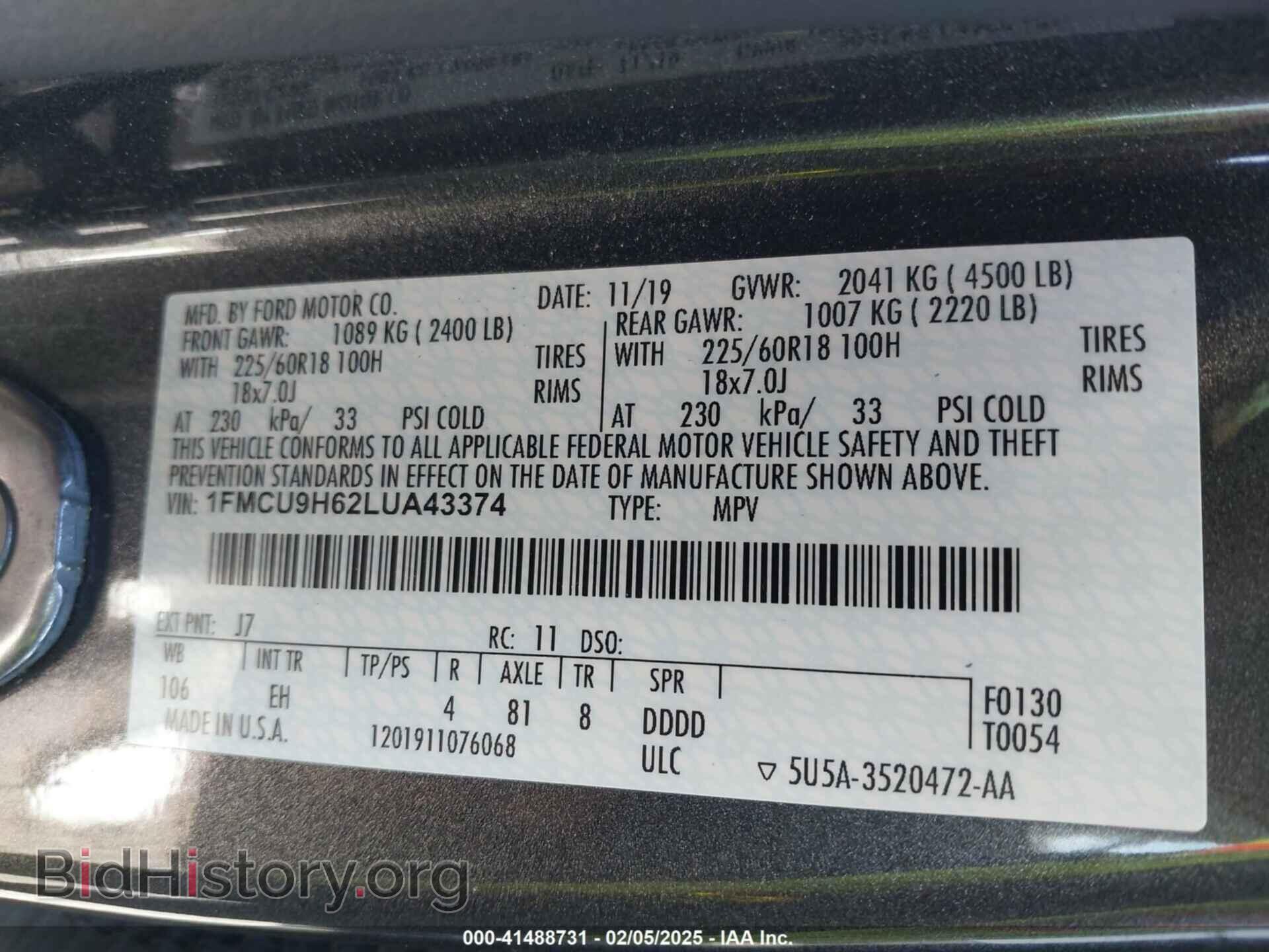 2020 FORD ESCAPE - VIN: 1FMCU9H62LUA43374 - Photo 9