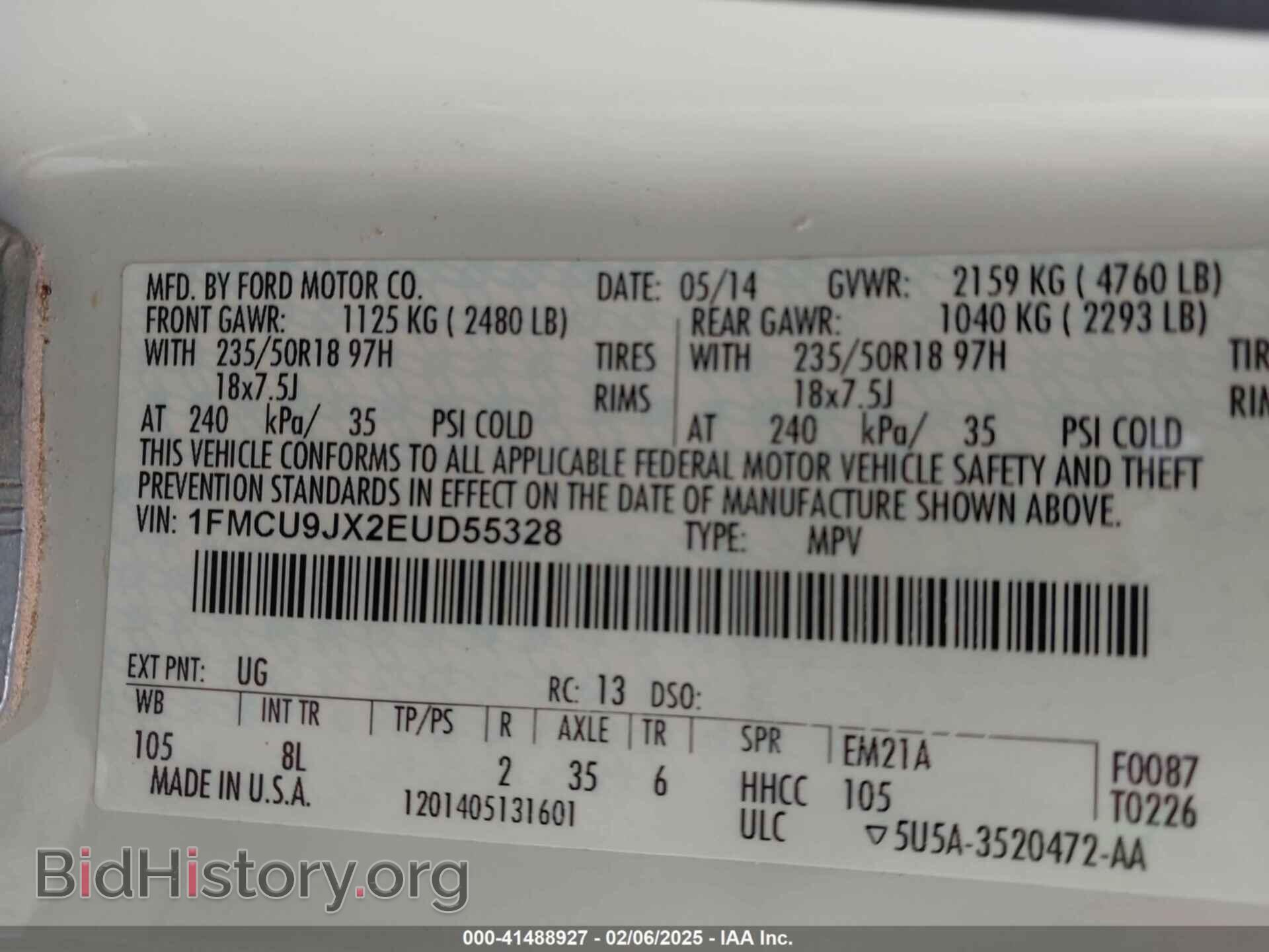 2014 FORD ESCAPE - VIN: 1FMCU9JX2EUD55328 - Фото 9