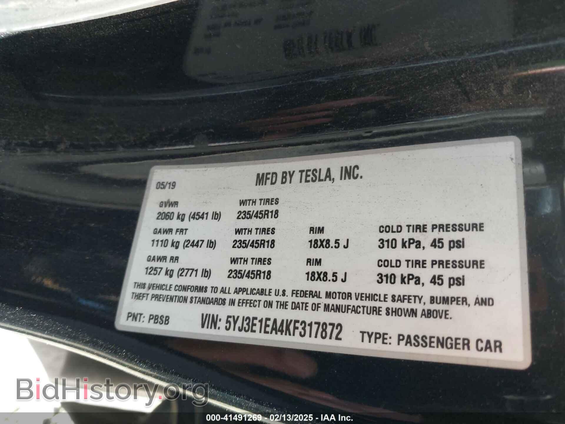 2019 TESLA MODEL 3 - VIN: 5YJ3E1EA4KF317872 - Фото 9