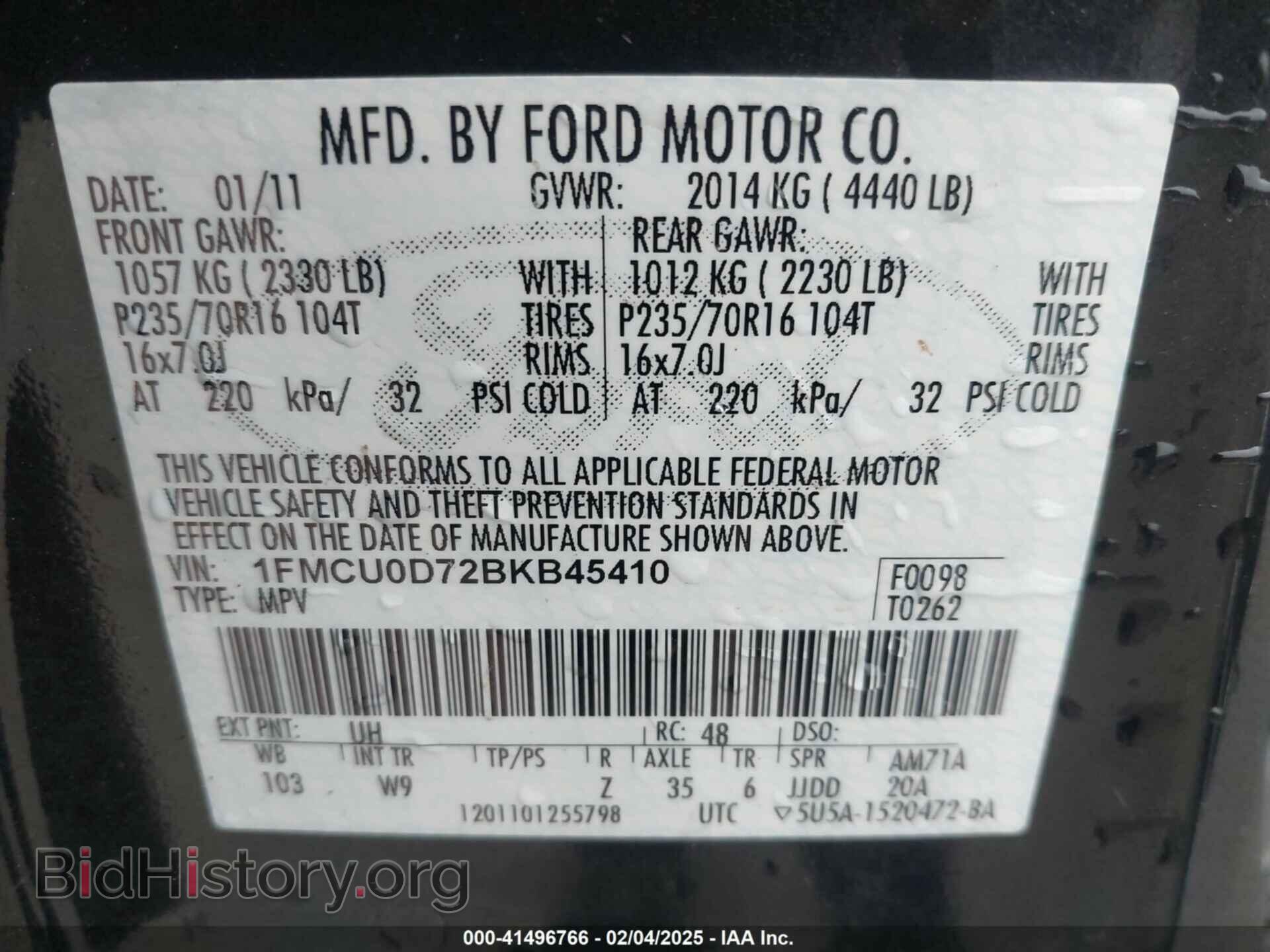 2011 FORD ESCAPE - VIN: 1FMCU0D72BKB45410 - Фото 9