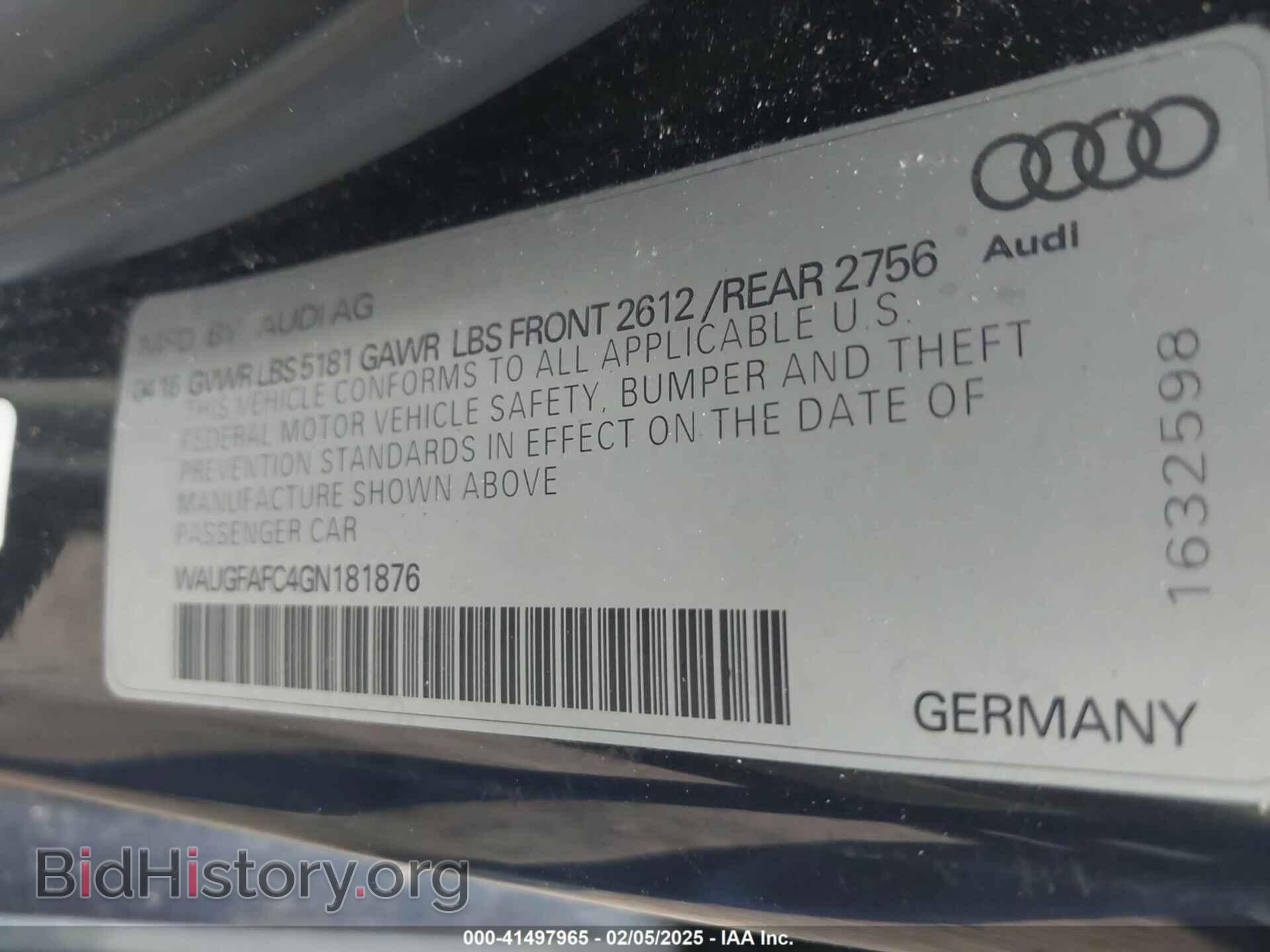 2016 AUDI A6 - VIN: WAUGFAFC4GN181876 - Фото 9