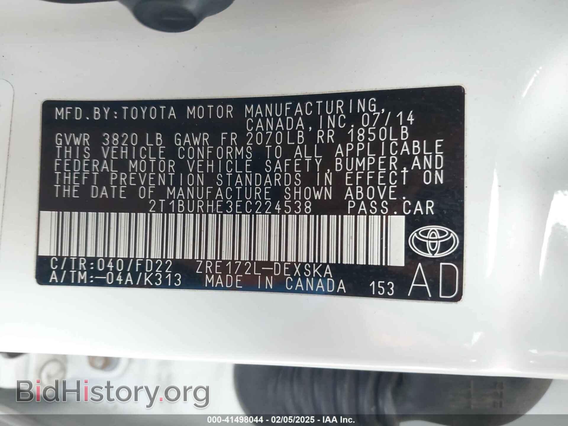 2014 TOYOTA COROLLA - VIN: 2T1BURHE3EC224538 - Фото 9