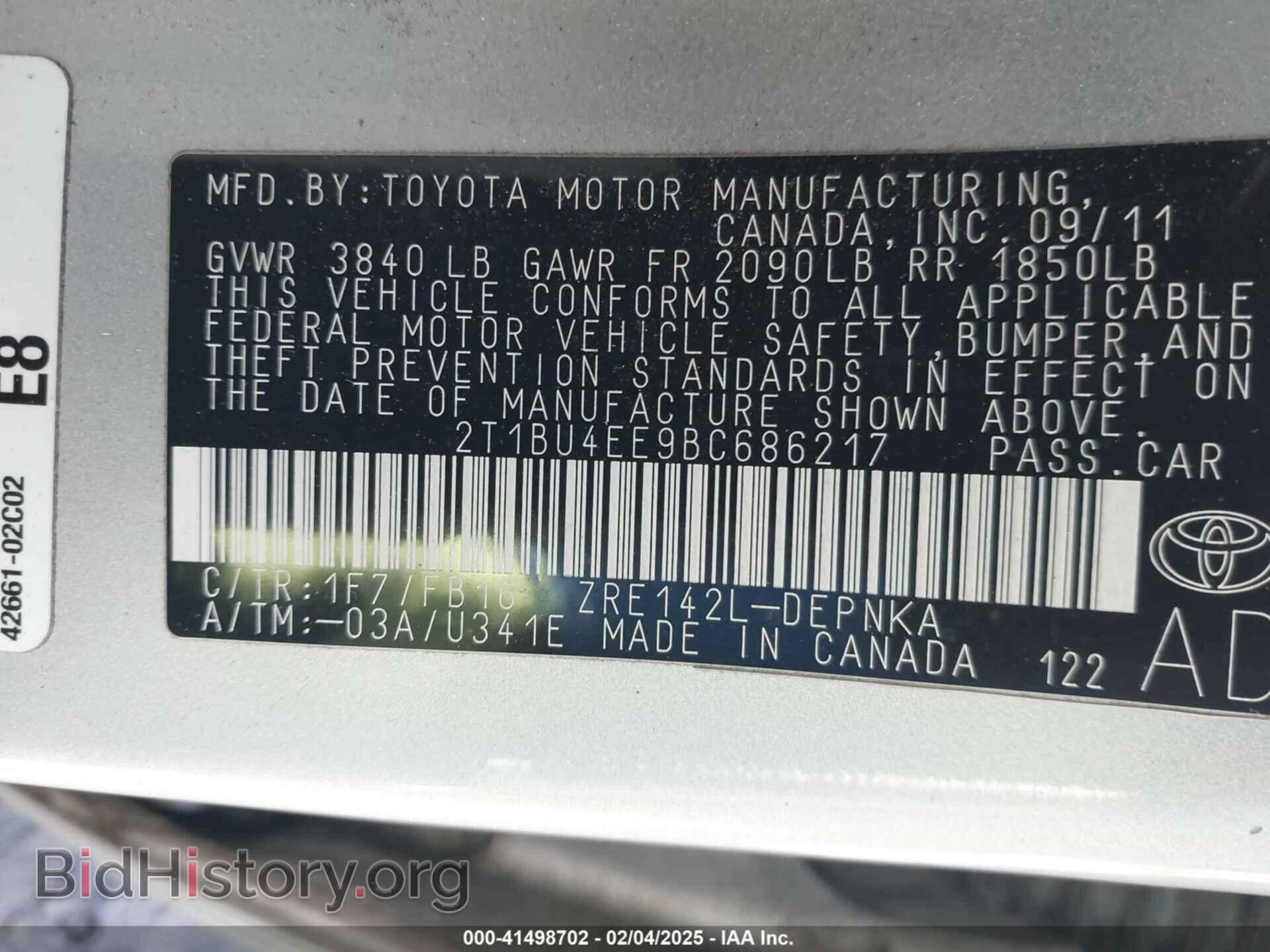 2011 TOYOTA COROLLA - VIN: 2T1BU4EE9BC686217 - Фото 9
