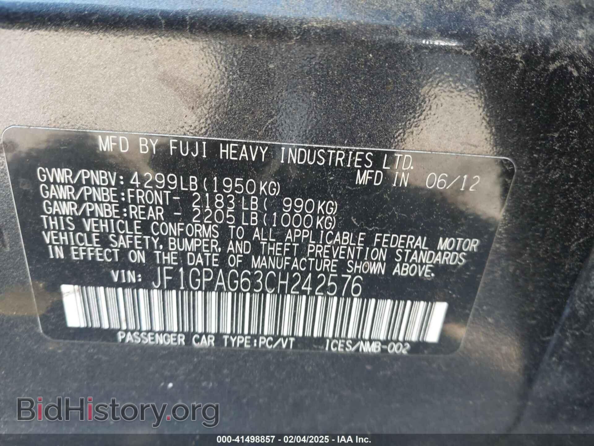 2012 SUBARU IMPREZA - VIN: JF1GPAG63CH242576 - Фото 9