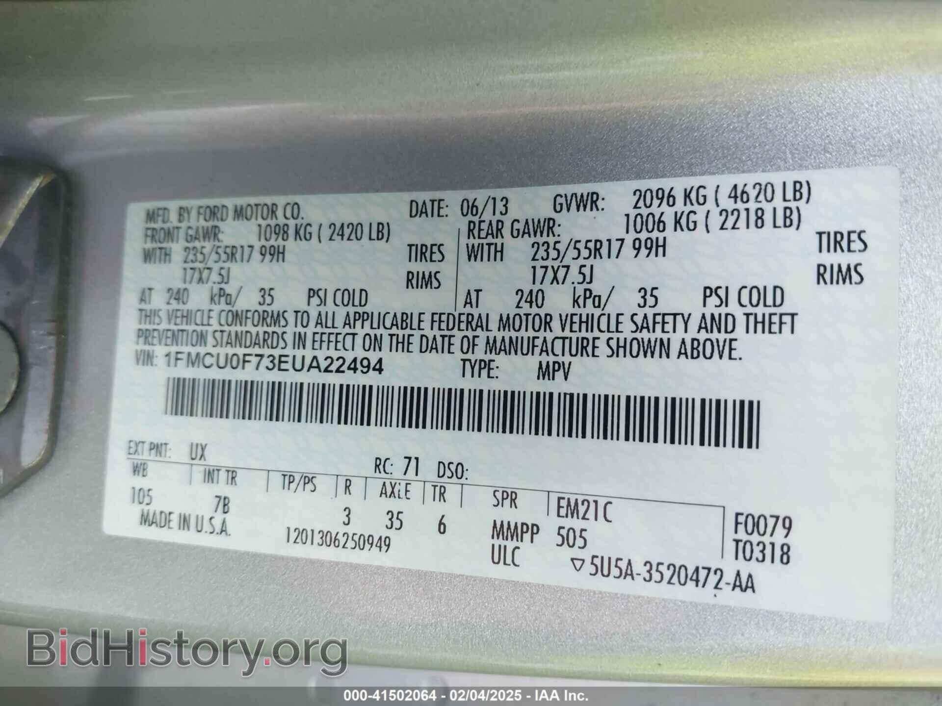 2014 FORD ESCAPE - VIN: 1FMCU0F73EUA22494 - Фото 9