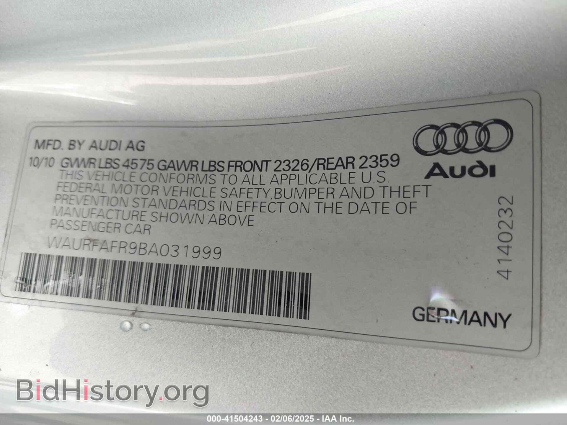 2011 AUDI A5 - VIN: WAURFAFR9BA031999 - Фото 9