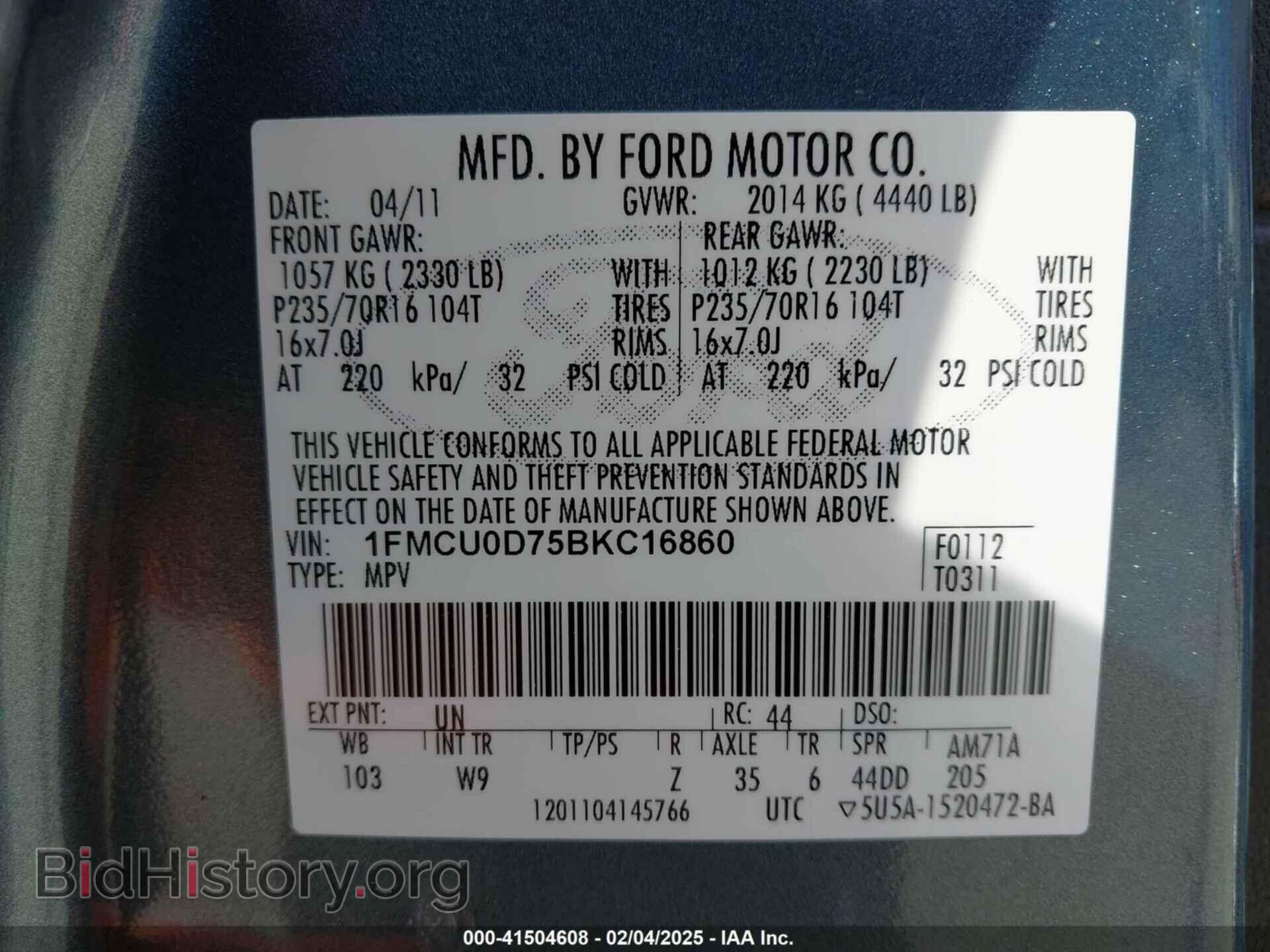 2011 FORD ESCAPE - VIN: 1FMCU0D75BKC16860 - Фото 9