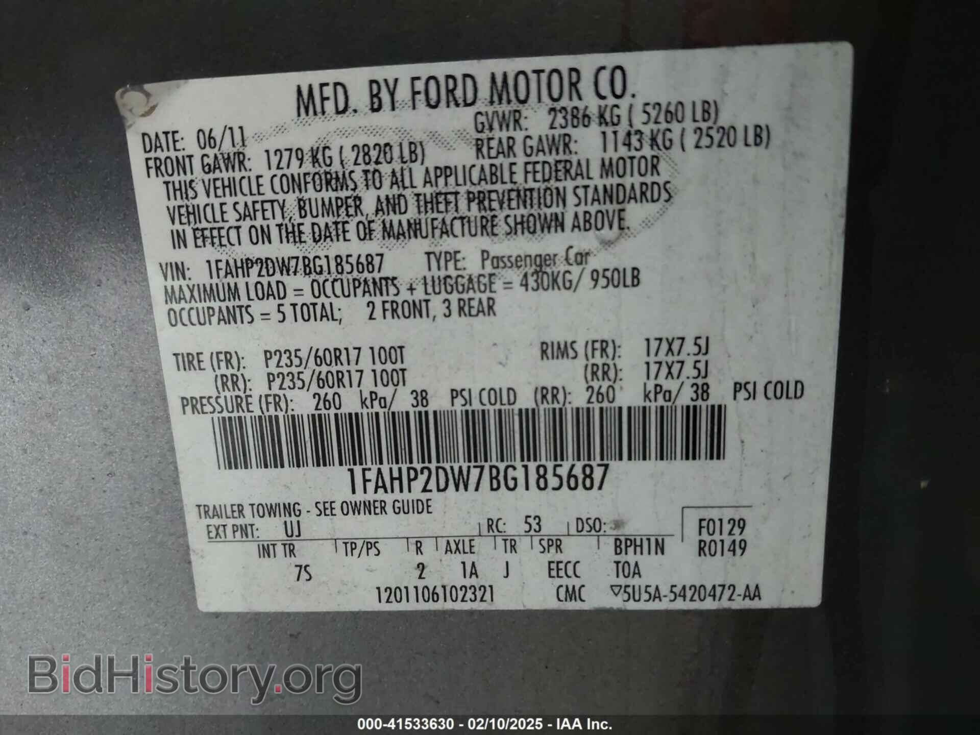 2011 FORD TAURUS - VIN: 1FAHP2DW7BG185687 - Photo 9