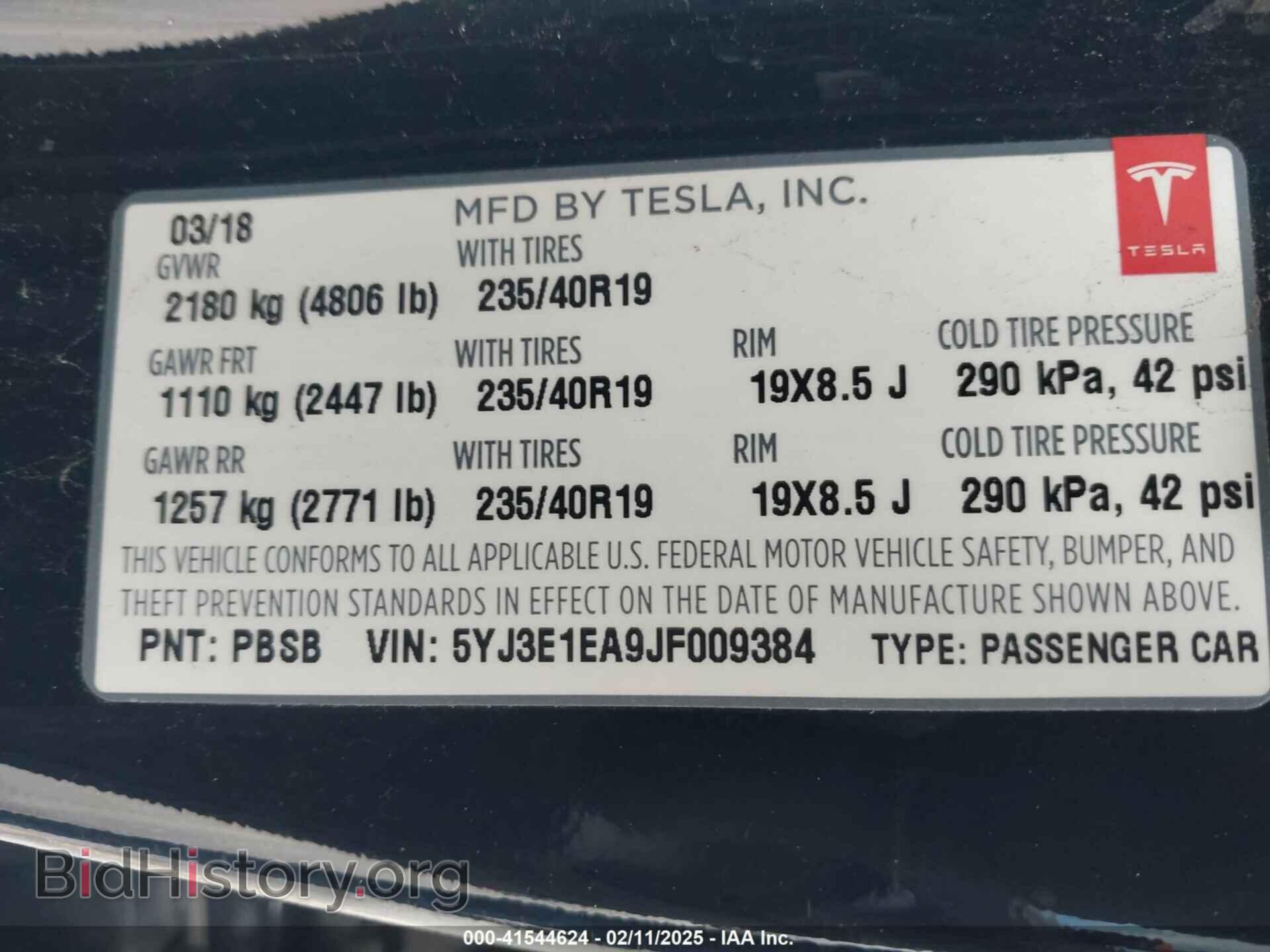 2018 TESLA MODEL 3 - VIN: 5YJ3E1EA9JF009384 - Photo 9