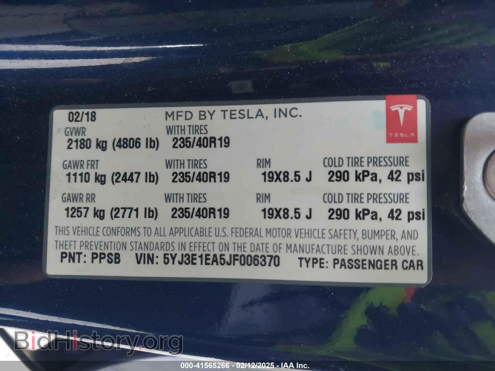 2018 TESLA MODEL 3 - VIN: 5YJ3E1EA5JF006370 - Фото 9