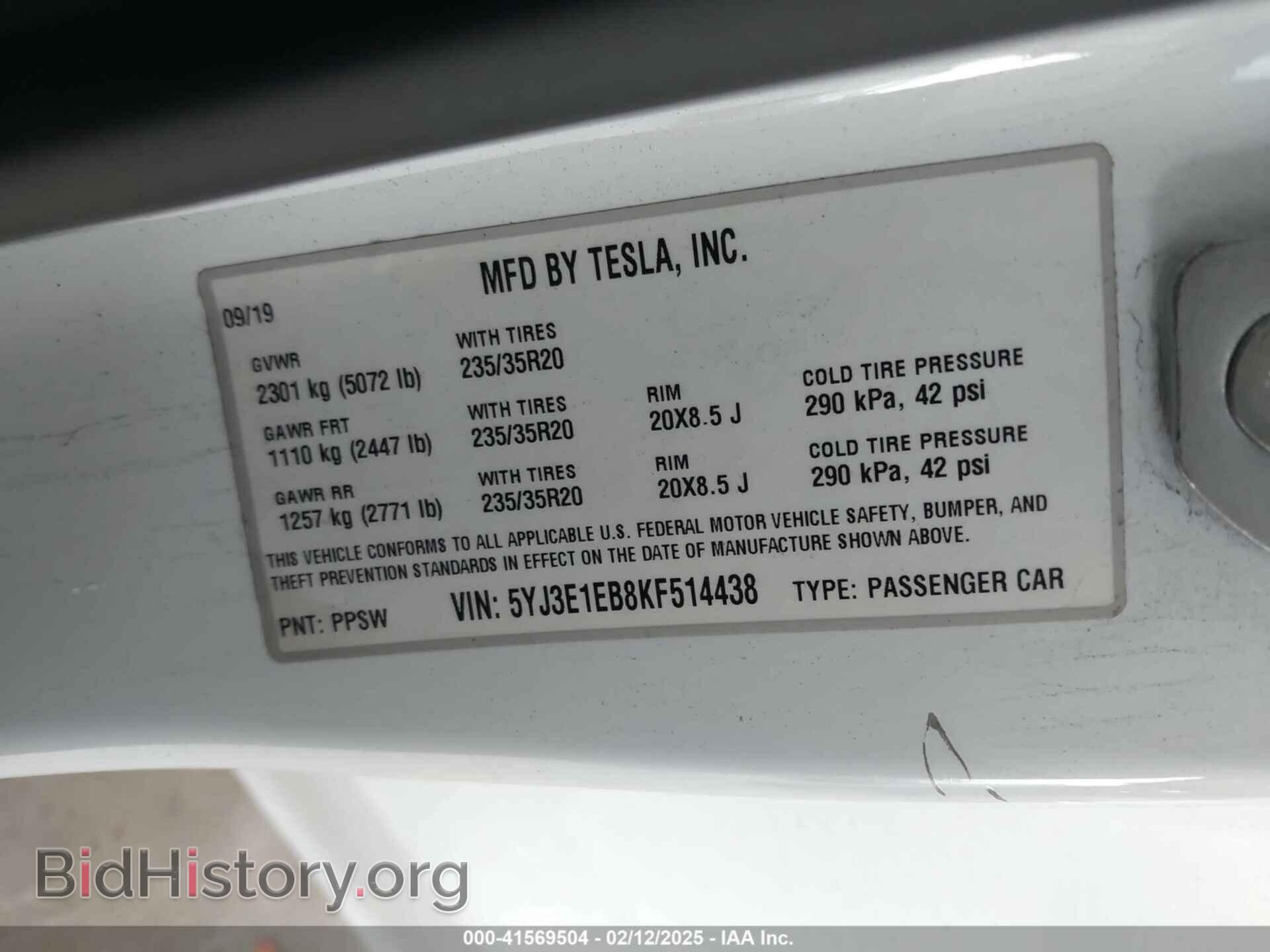 2019 TESLA MODEL 3 - VIN: 5YJ3E1EB8KF514438 - Фото 9