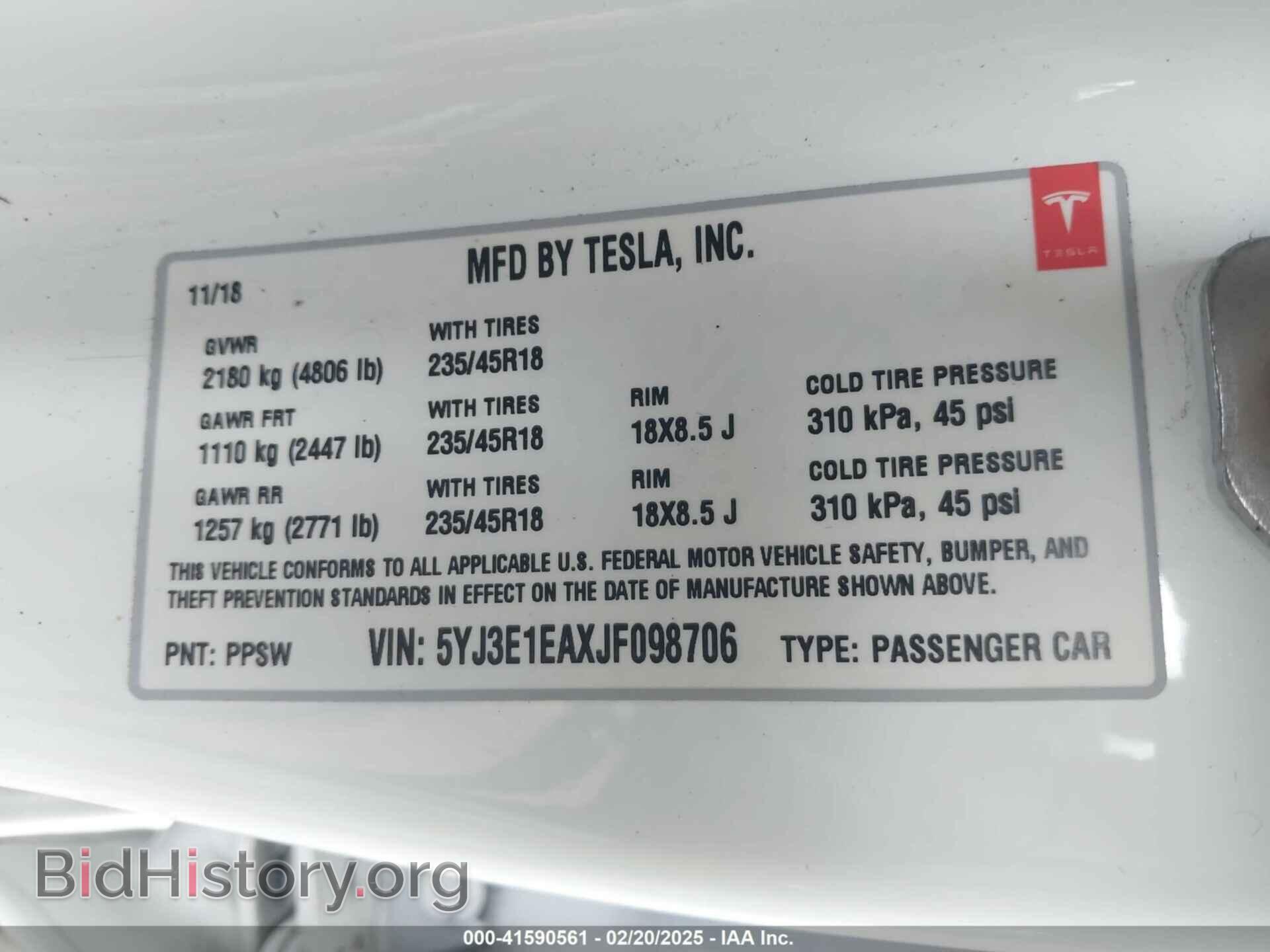 2018 TESLA MODEL 3 - VIN: 5YJ3E1EAXJF098706 - Фото 9