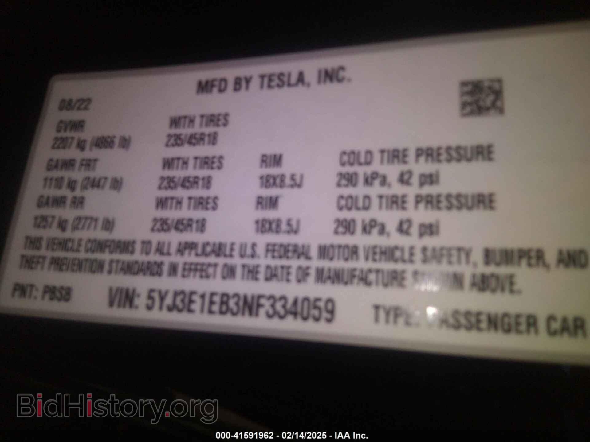 2022 TESLA MODEL 3 - VIN: 5YJ3E1EB3NF334059 - Фото 9