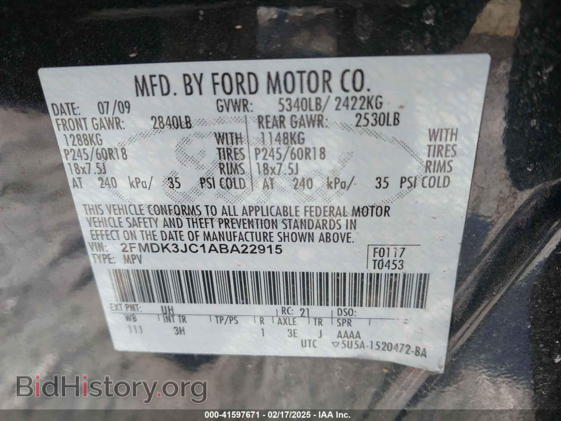 2010 FORD EDGE - VIN: 2FMDK3JC1ABA22915 - Фото 9