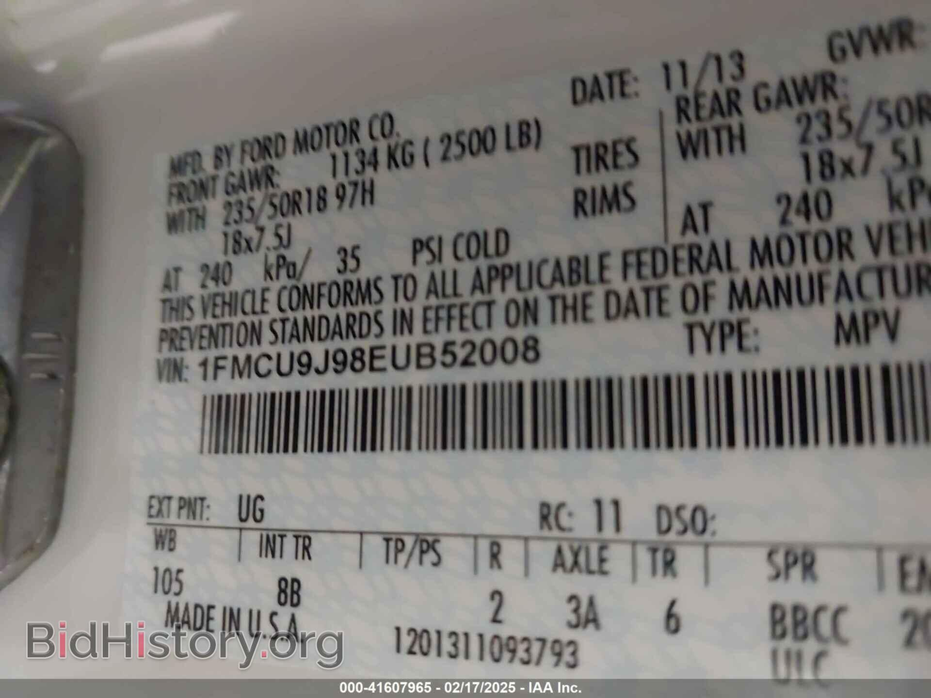 2014 FORD ESCAPE - VIN: 1FMCU9J98EUB52008 - Фото 9