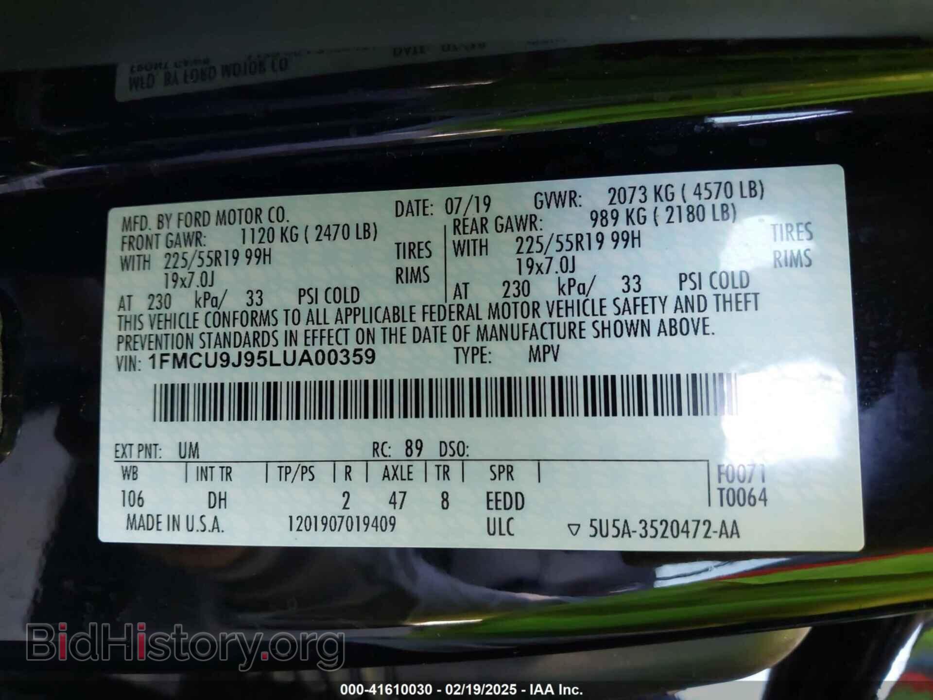 2020 FORD ESCAPE - VIN: 1FMCU9J95LUA00359 - Photo 9