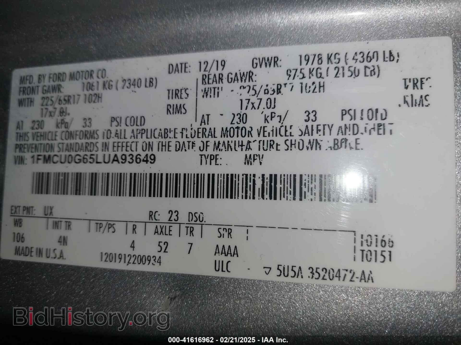 2020 FORD ESCAPE - VIN: 1FMCU0G65LUA93649 - Photo 9
