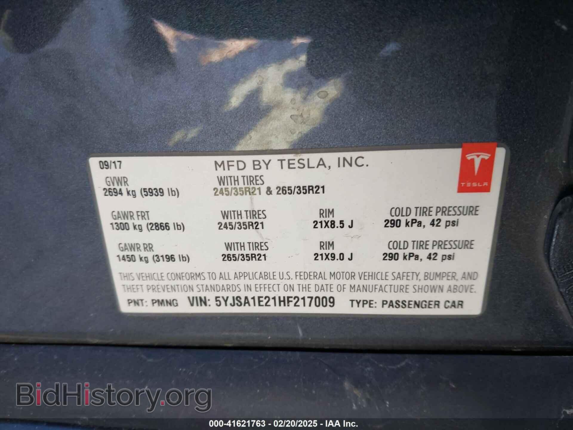 2017 TESLA MODEL S - VIN: 5YJSA1E21HF217009 - Photo 9