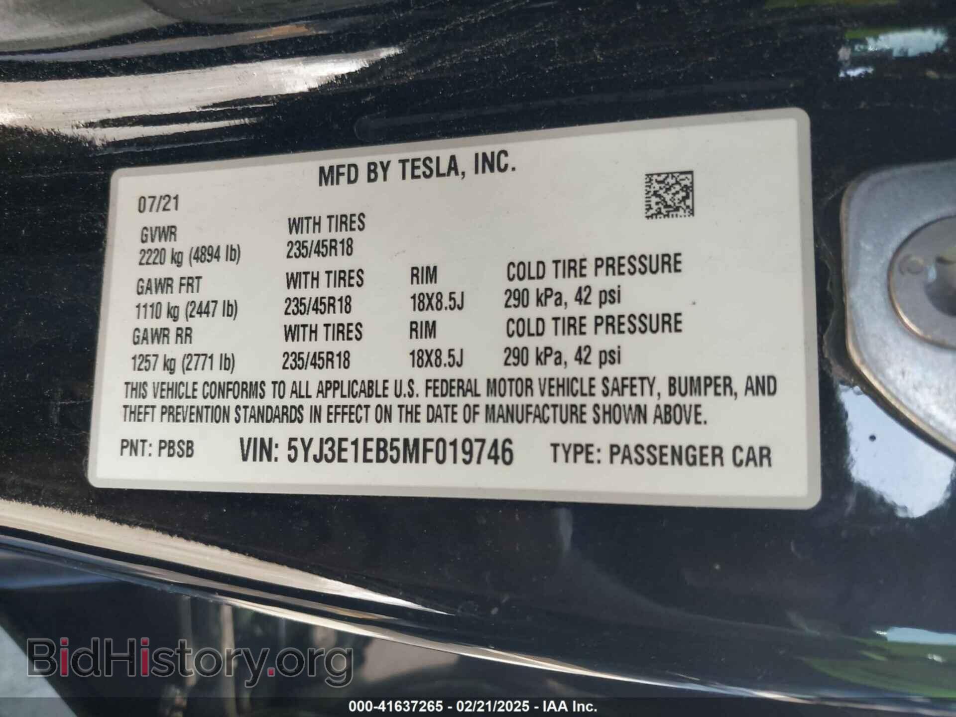 2021 TESLA MODEL 3 - VIN: 5YJ3E1EB5MF019746 - Фото 9