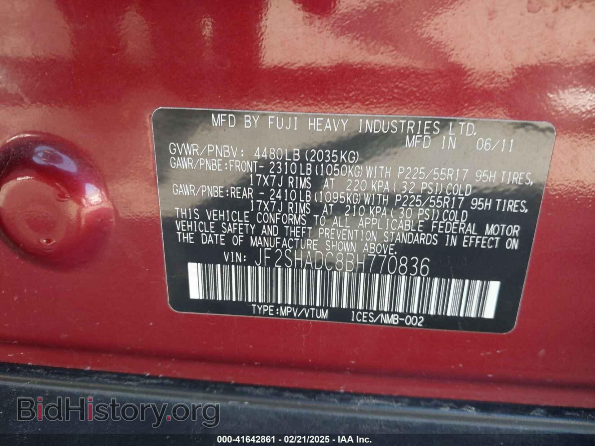 2011 SUBARU FORESTER - VIN: JF2SHADC8BH770836 - Фото 9