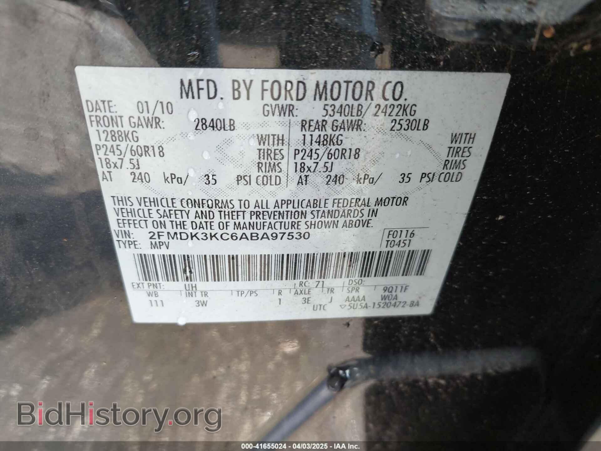 2010 FORD EDGE - VIN: 2FMDK3KC6ABA97530 - Фото 9