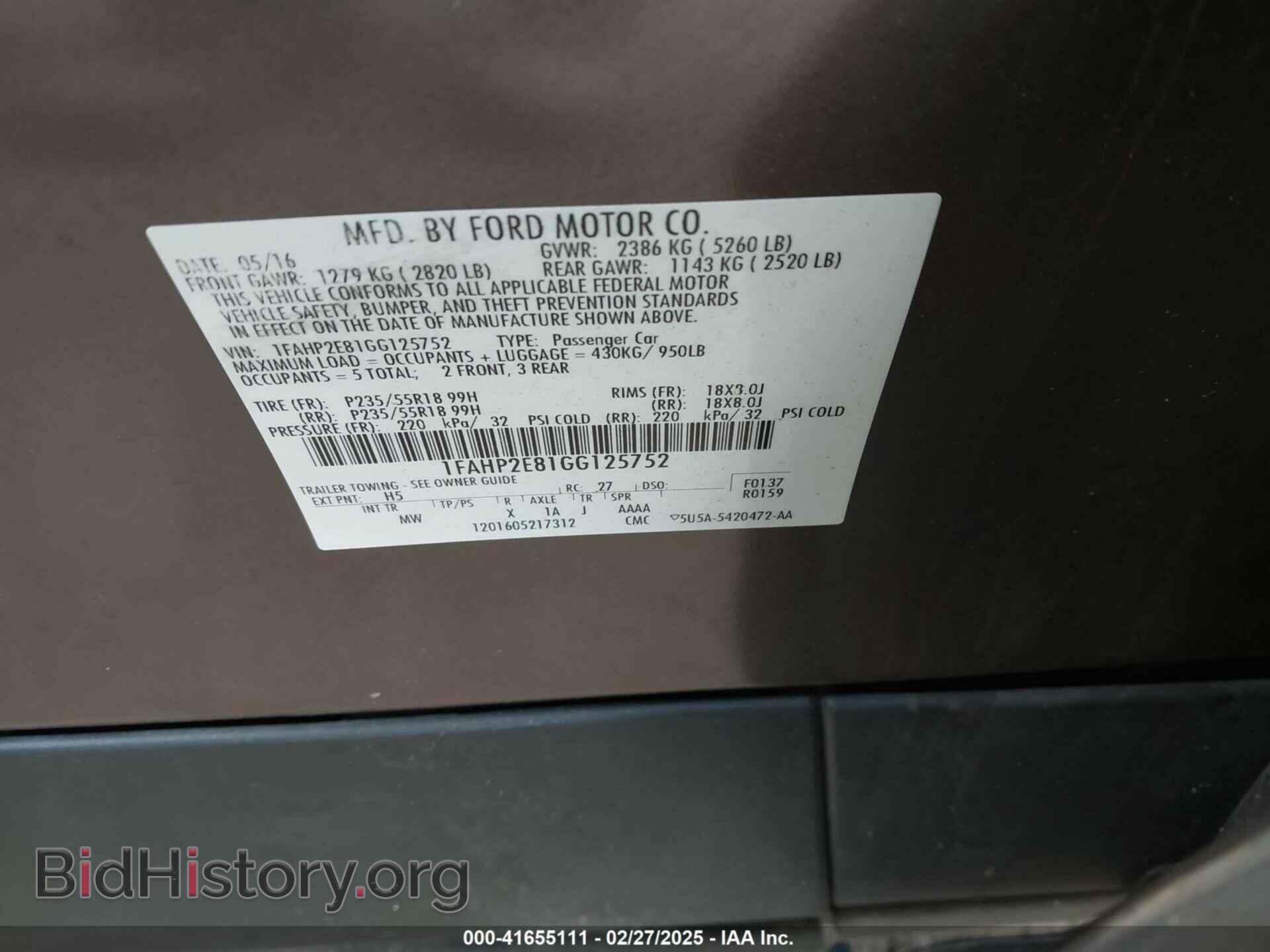 2016 FORD TAURUS - VIN: 1FAHP2E81GG125752 - Фото 9