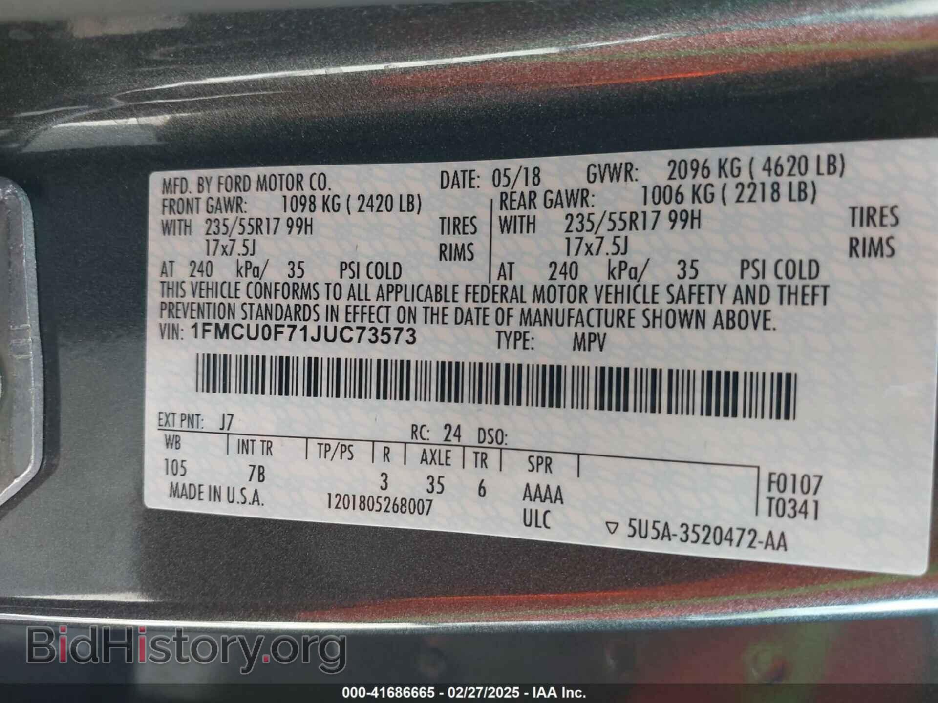 2018 FORD ESCAPE - VIN: 1FMCU0F71JUC73573 - Фото 9