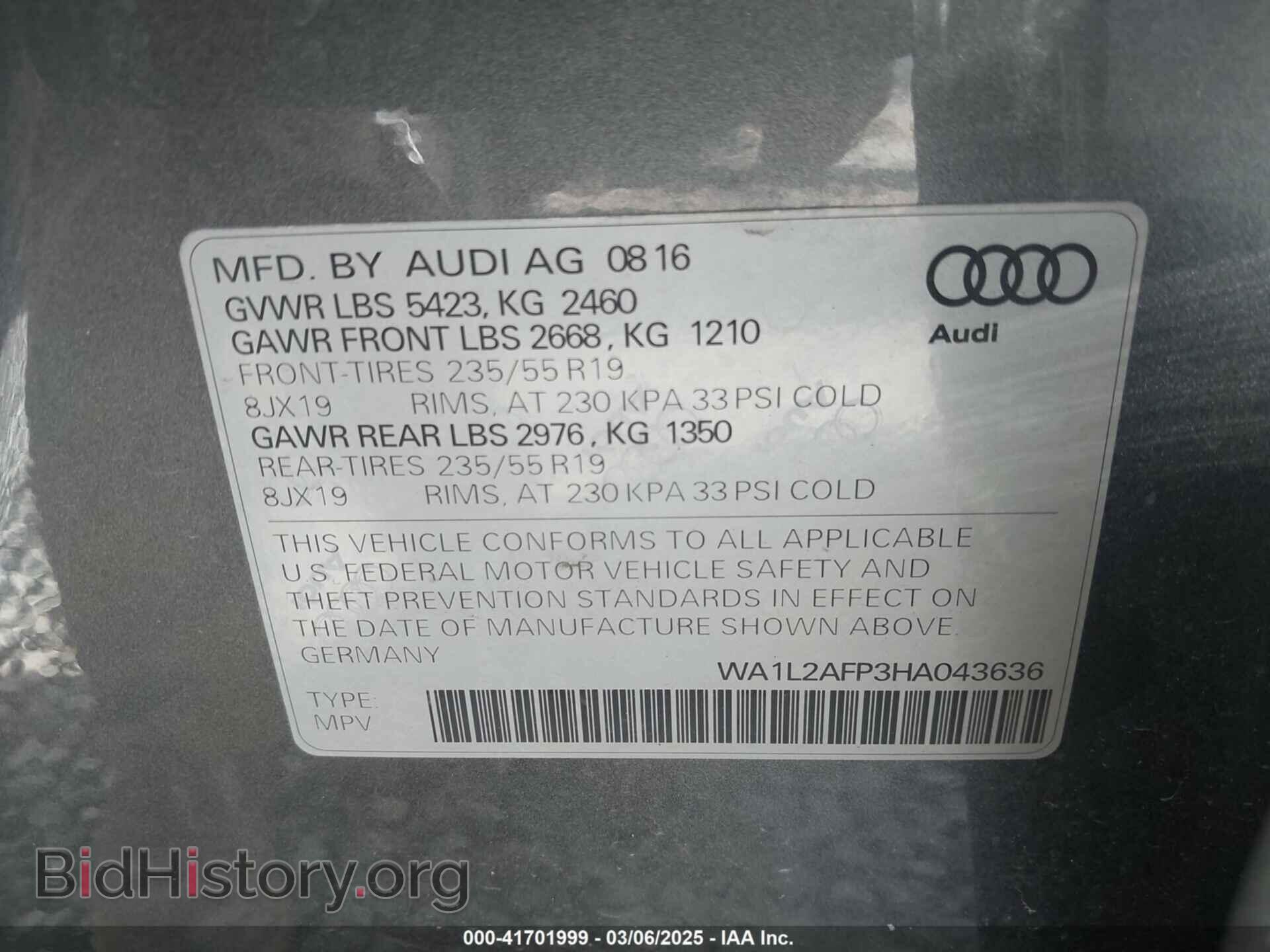 2017 AUDI Q5 - VIN: WA1L2AFP3HA043636 - Фото 9
