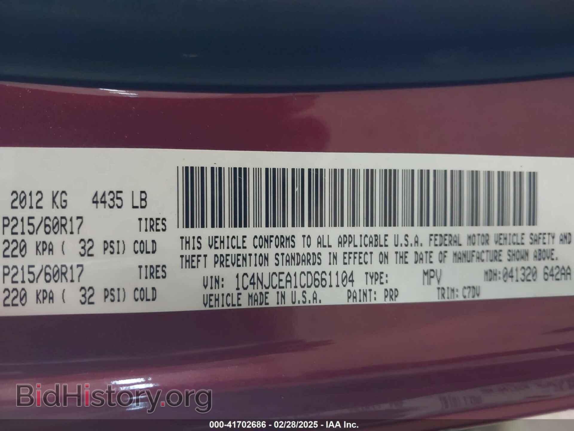 2012 JEEP COMPASS - VIN: 1C4NJCEA1CD661104 - Фото 9
