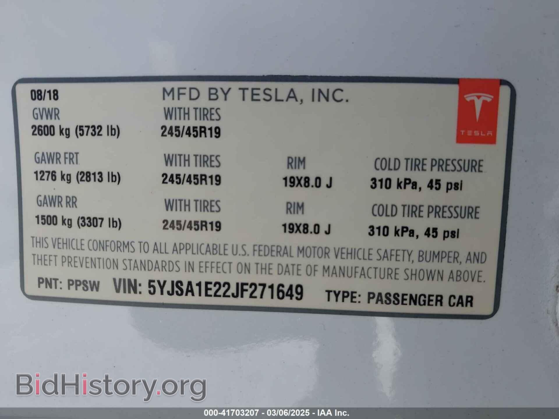 2018 TESLA MODEL S - VIN: 5YJSA1E22JF271649 - Фото 9
